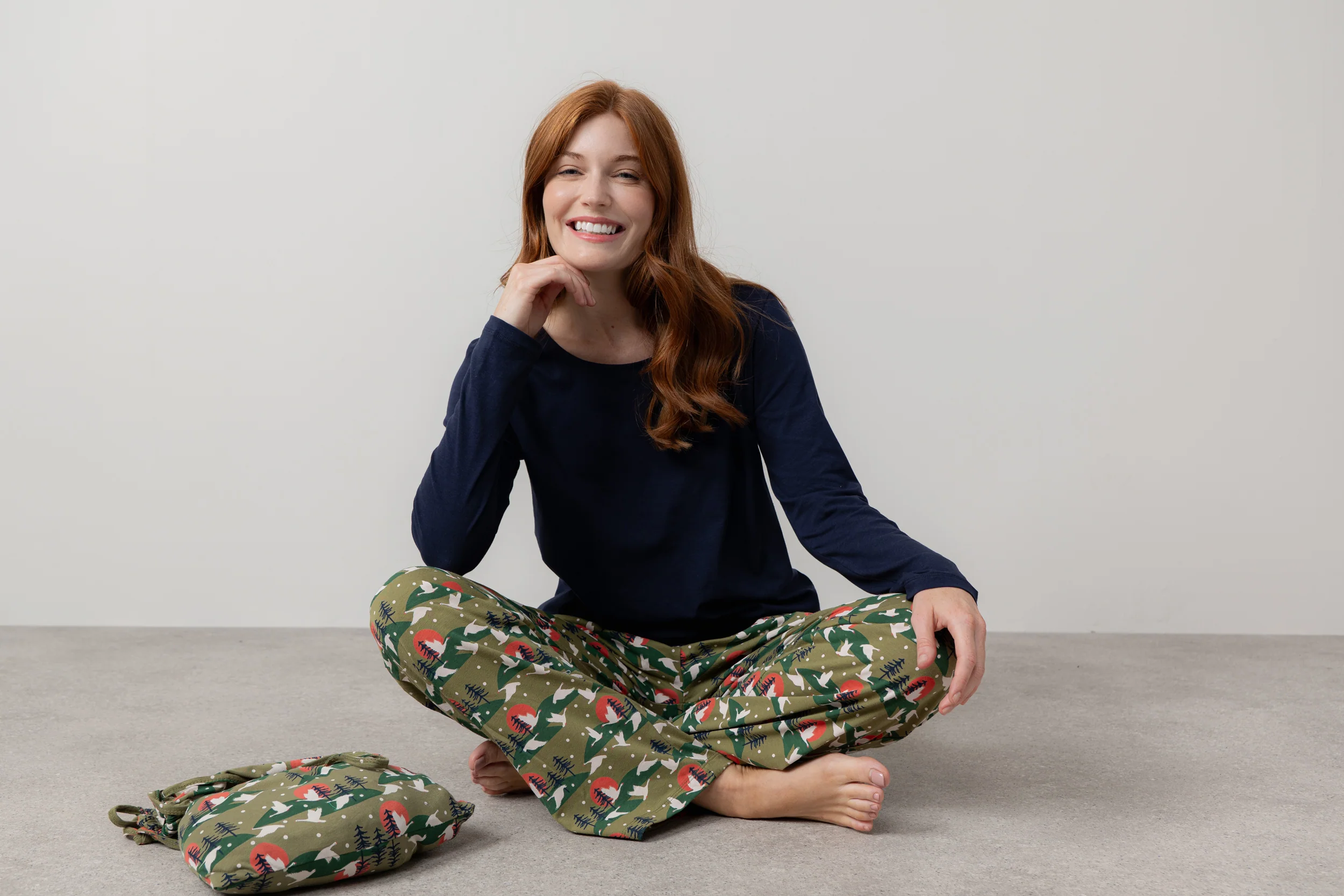 Snow Goose Print Organic Cotton Pyjama Set Olive - Image 11