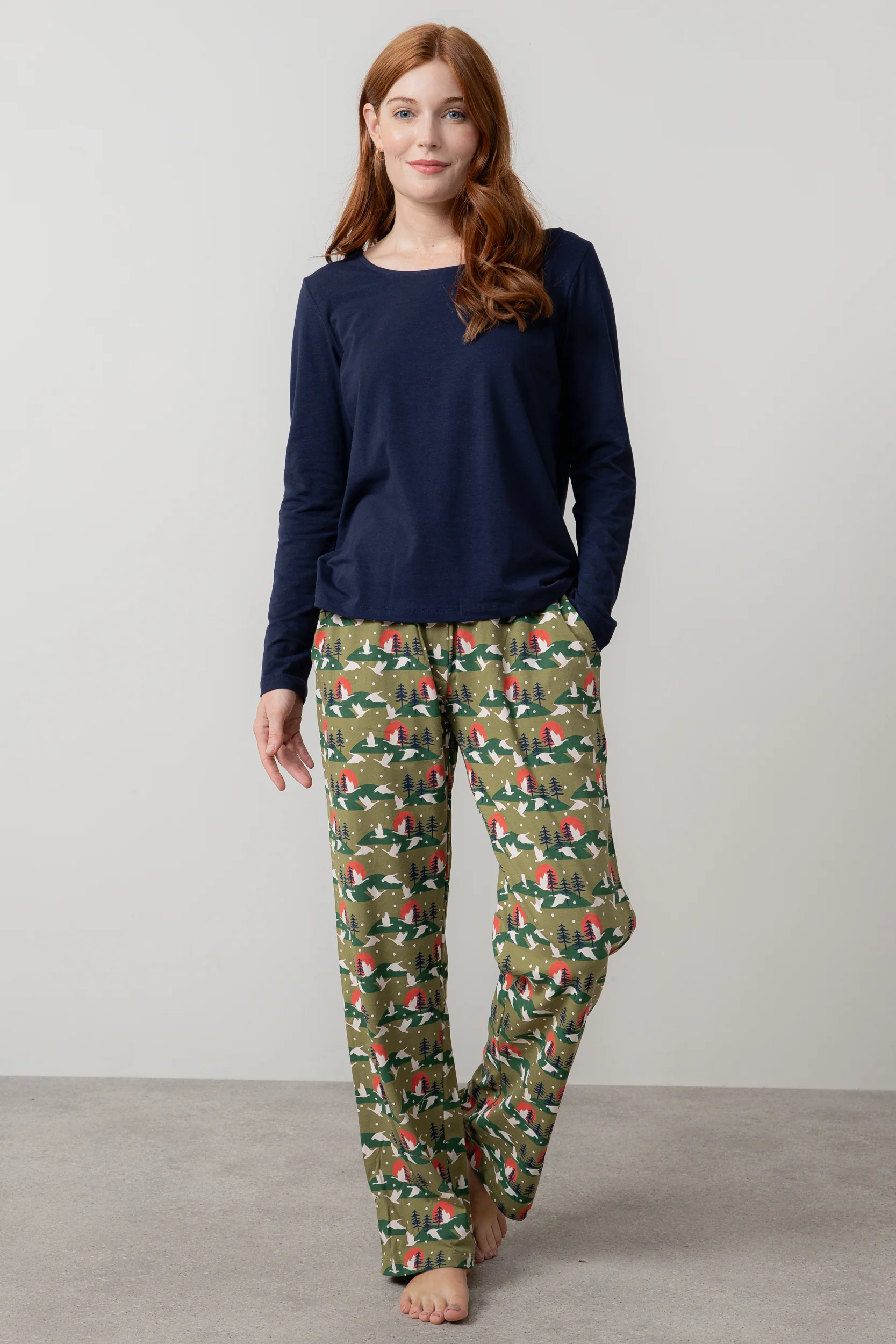 Snow Goose Print Organic Cotton Pyjama Set Olive - Image 3