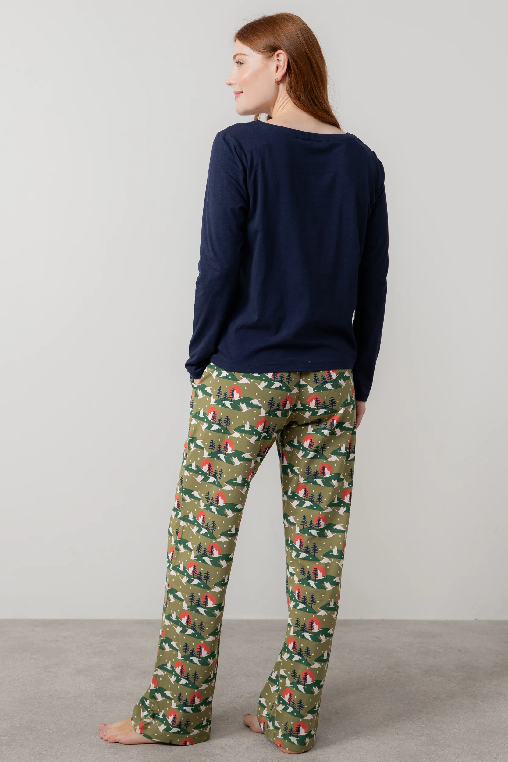 Snow Goose Print Organic Cotton Pyjama Set Olive - Image 4