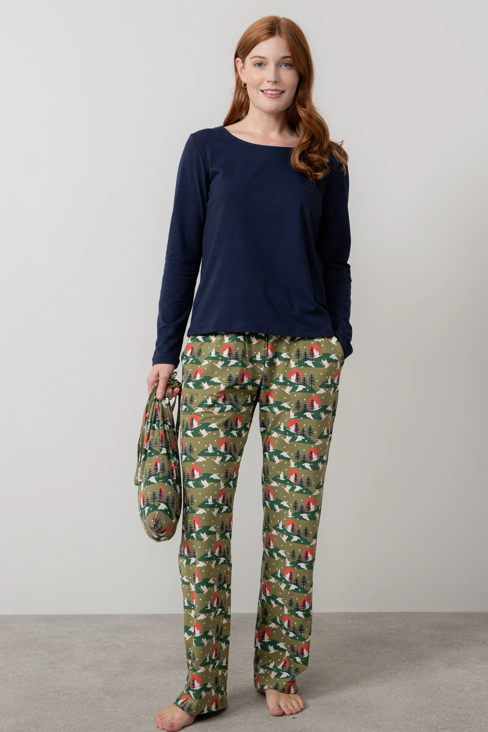 Snow Goose Print Organic Cotton Pyjama Set Olive - Image 5