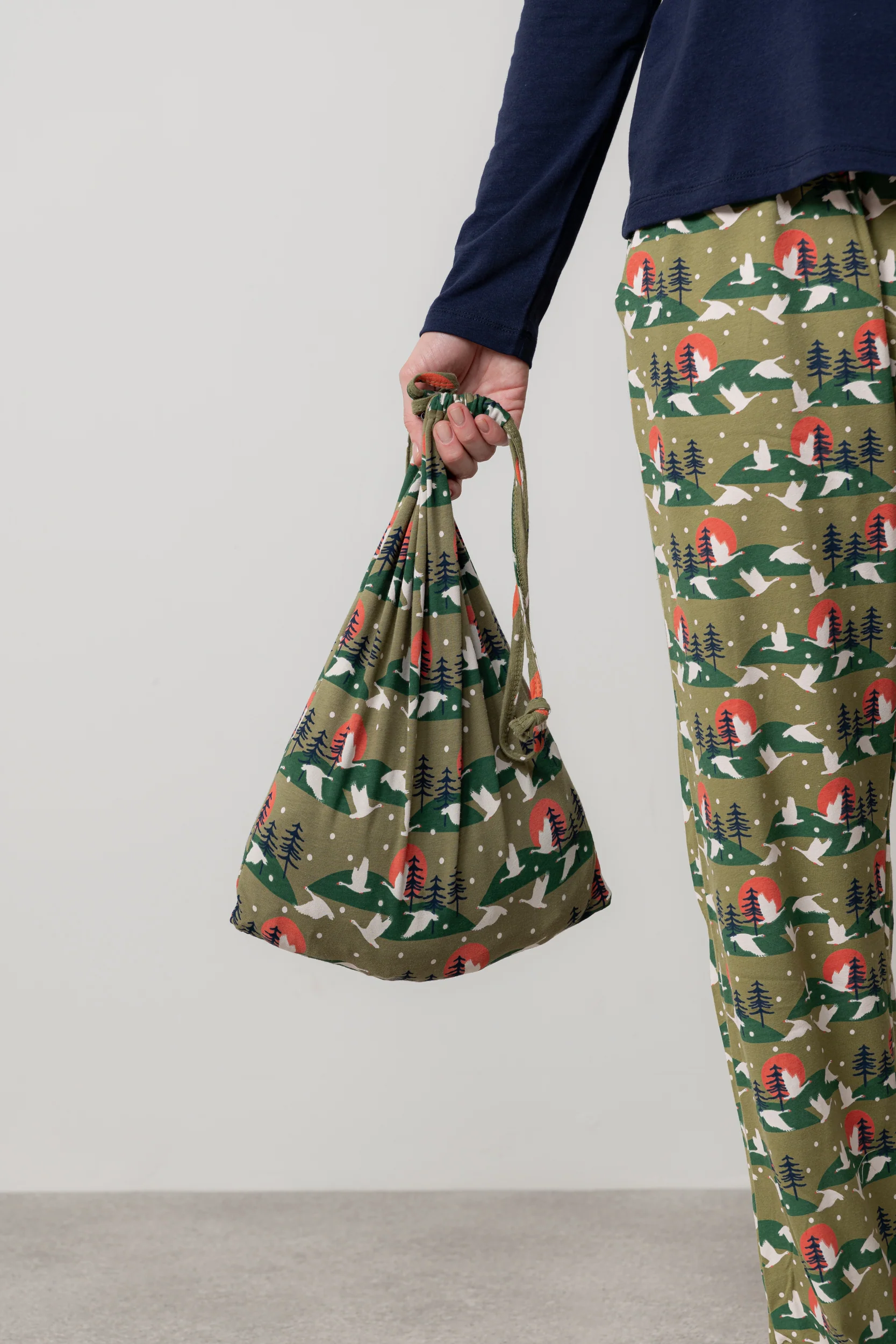 Snow Goose Print Organic Cotton Pyjama Set Olive - Image 6
