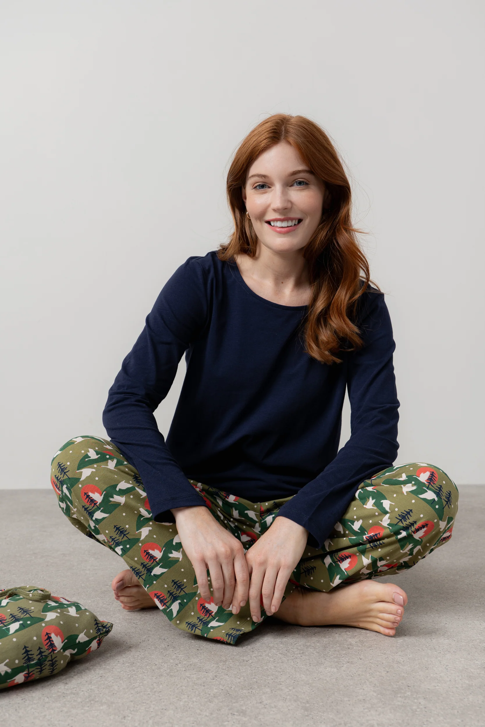 Snow Goose Print Organic Cotton Pyjama Set Olive - Image 7