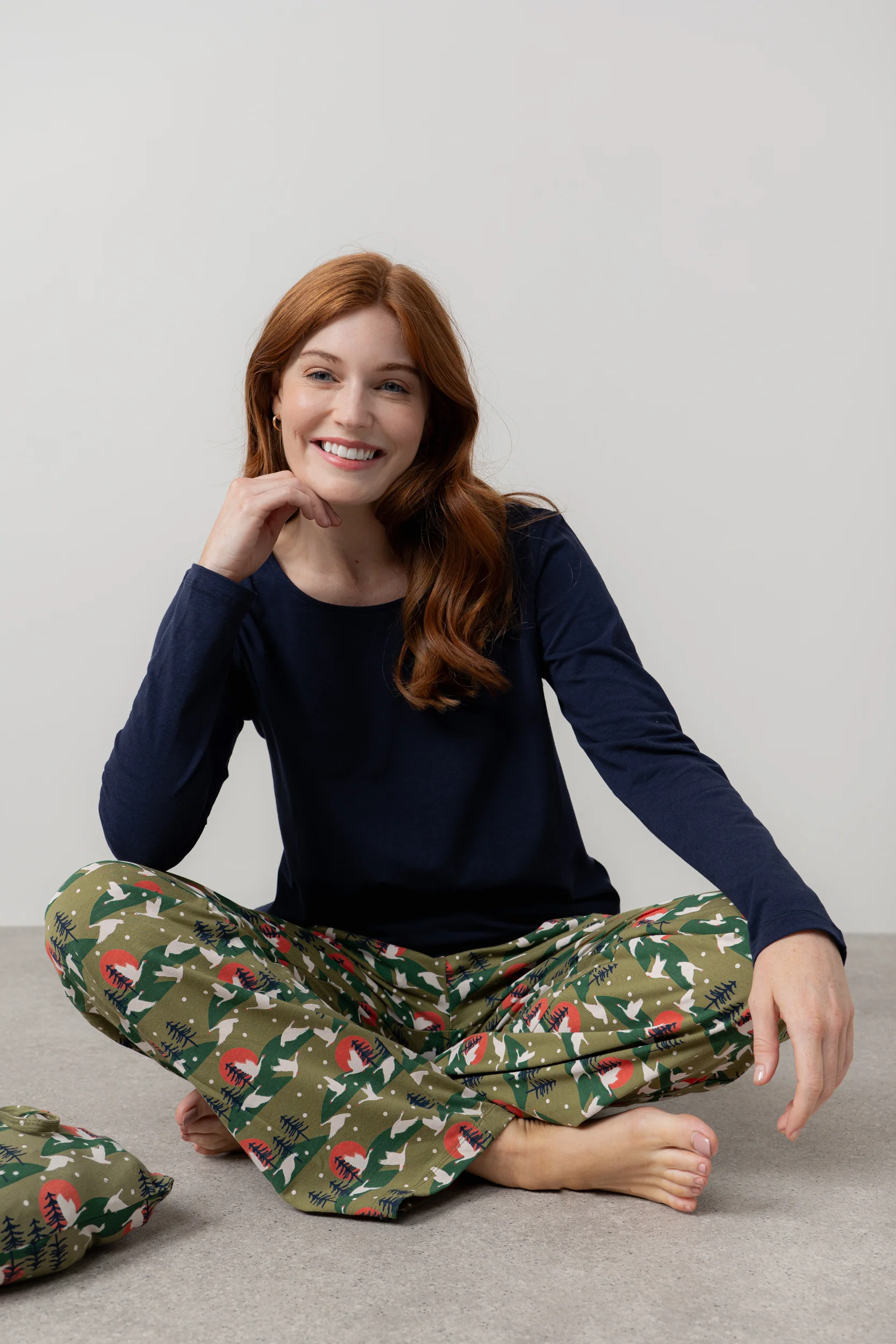Snow Goose Print Organic Cotton Pyjama Set Olive - Image 8