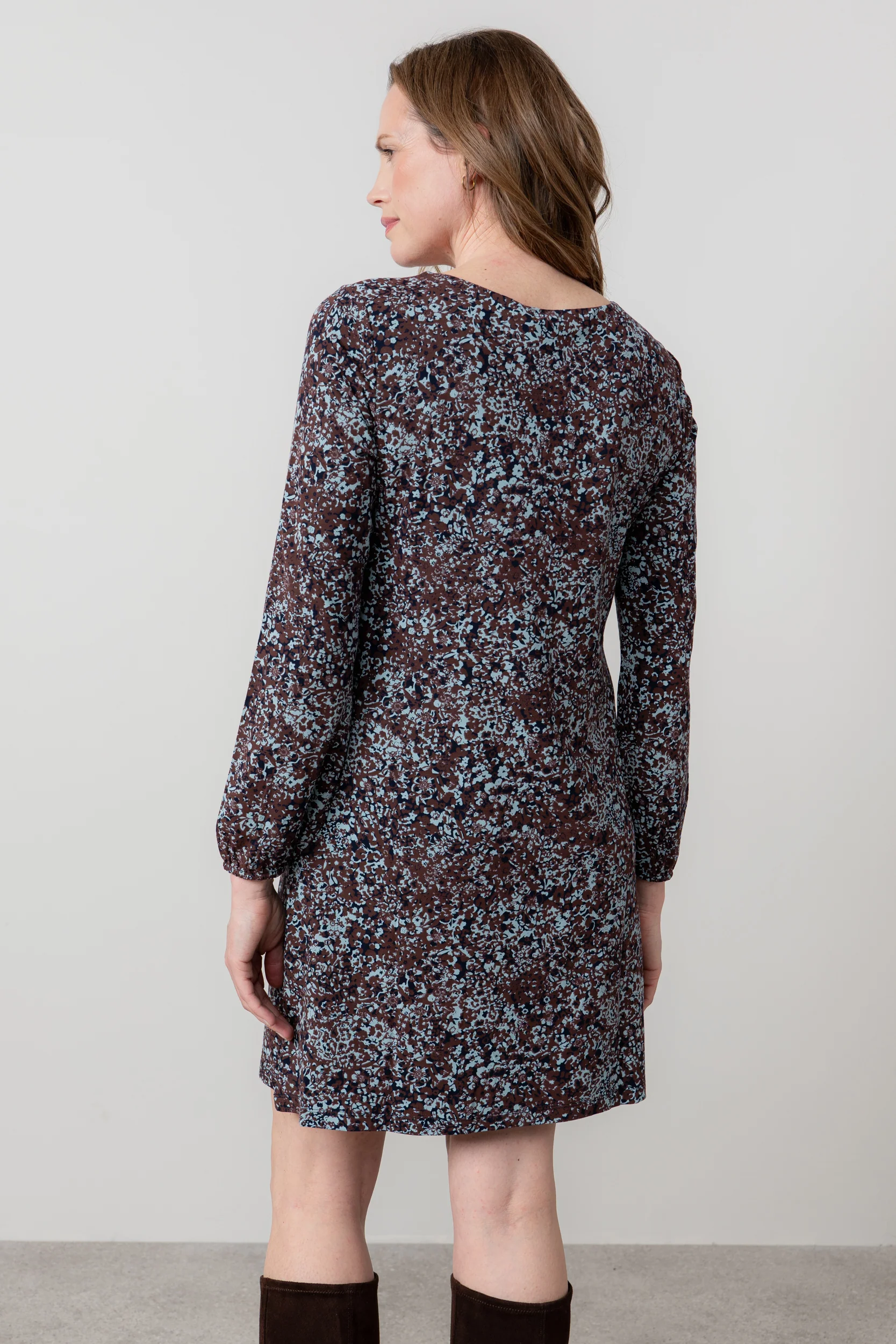 Spruce Floral Print Swing Dress Chocolate - Image 4