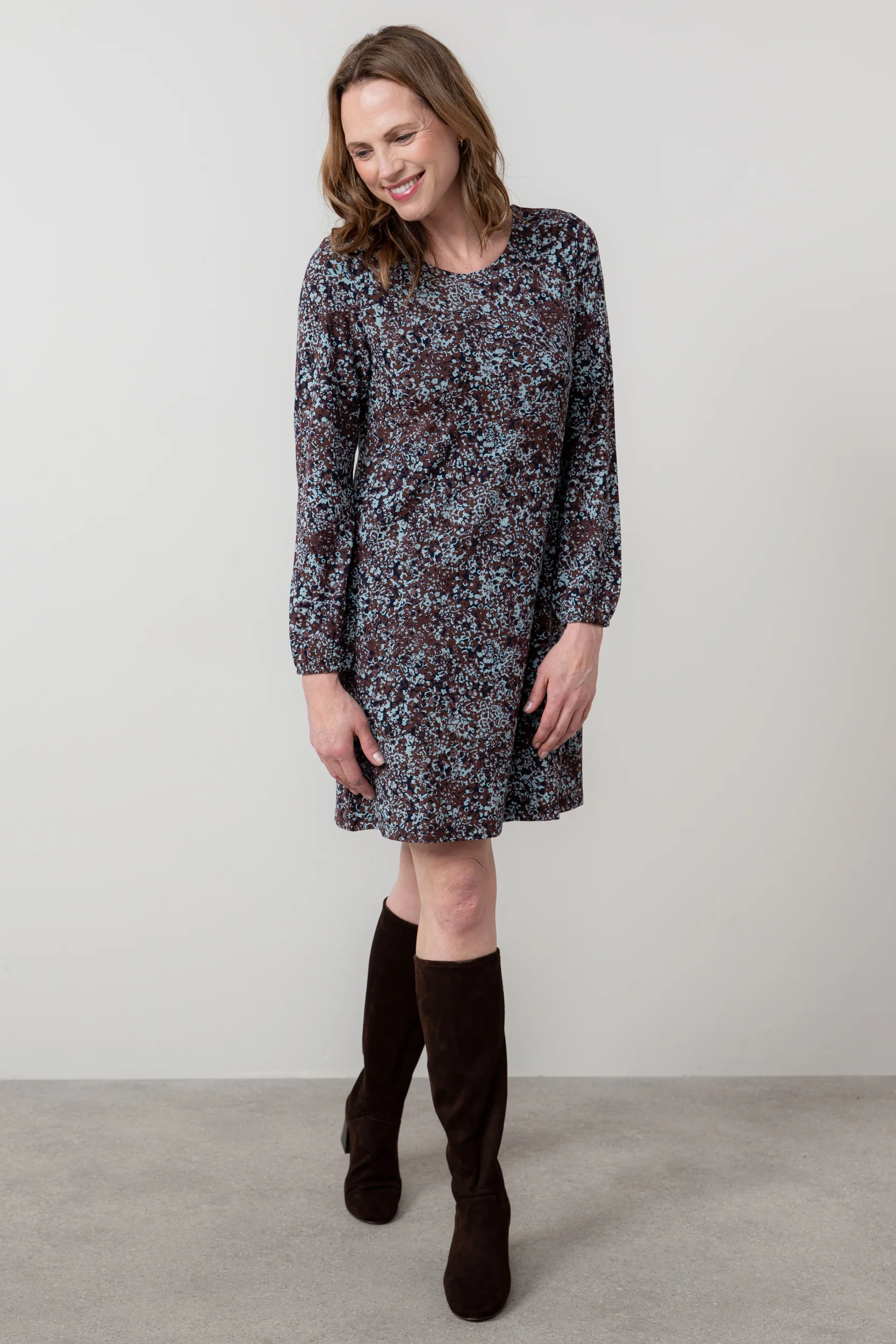 Spruce Floral Print Swing Dress Chocolate - Image 6