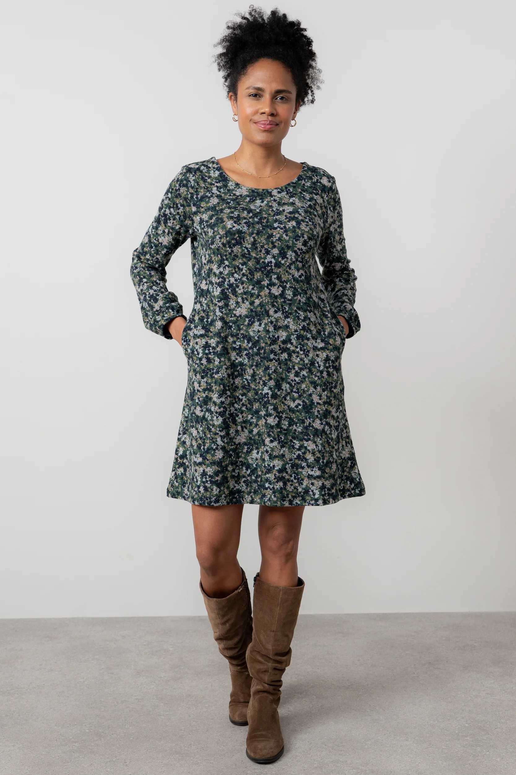 Spruce Floral Print Swing Dress Green - Image 2