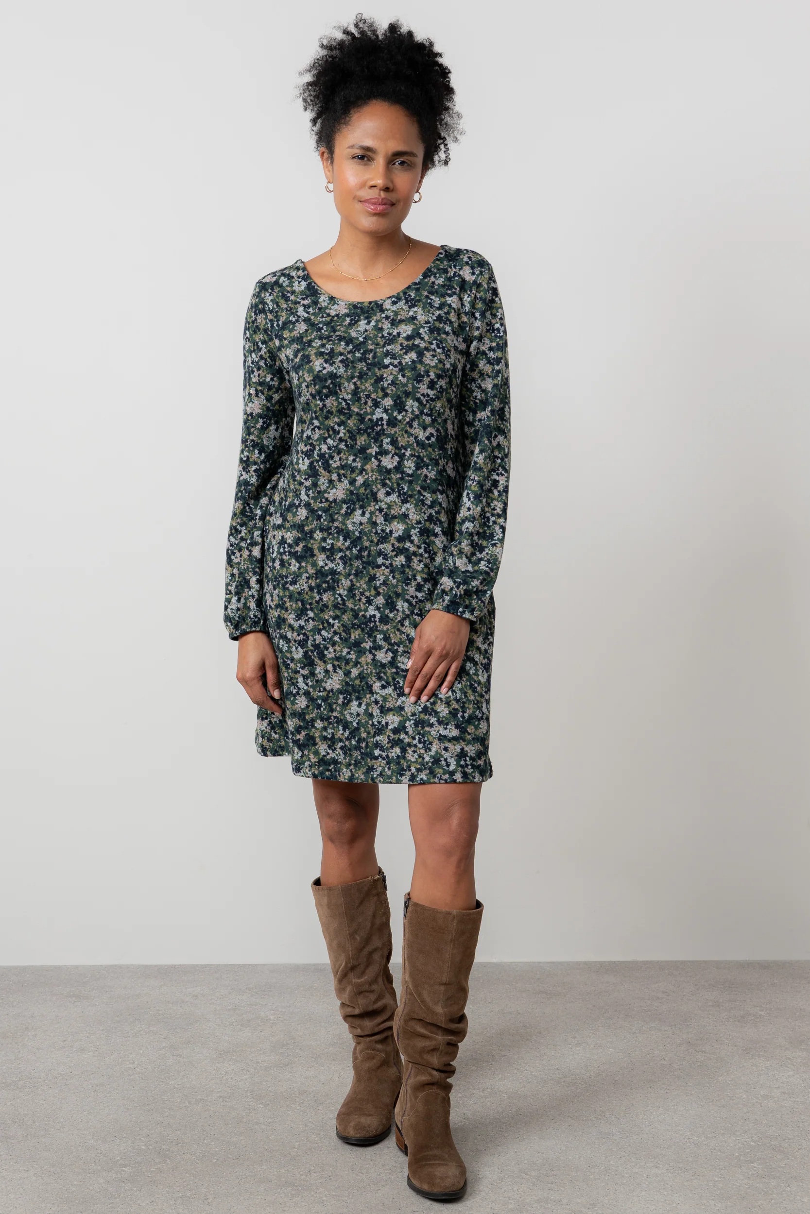 Spruce Floral Print Swing Dress Green - Image 3