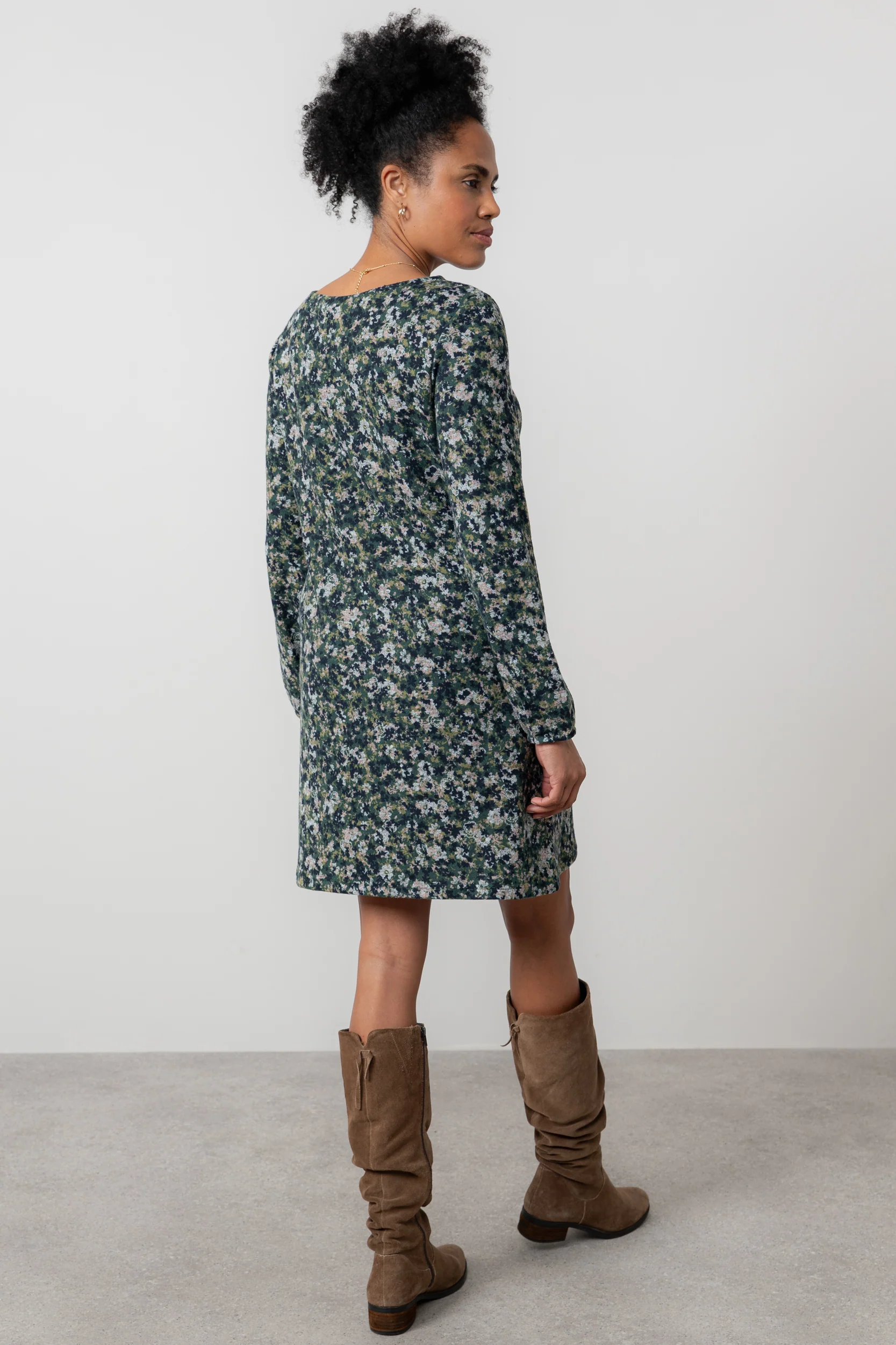 Spruce Floral Print Swing Dress Green - Image 4