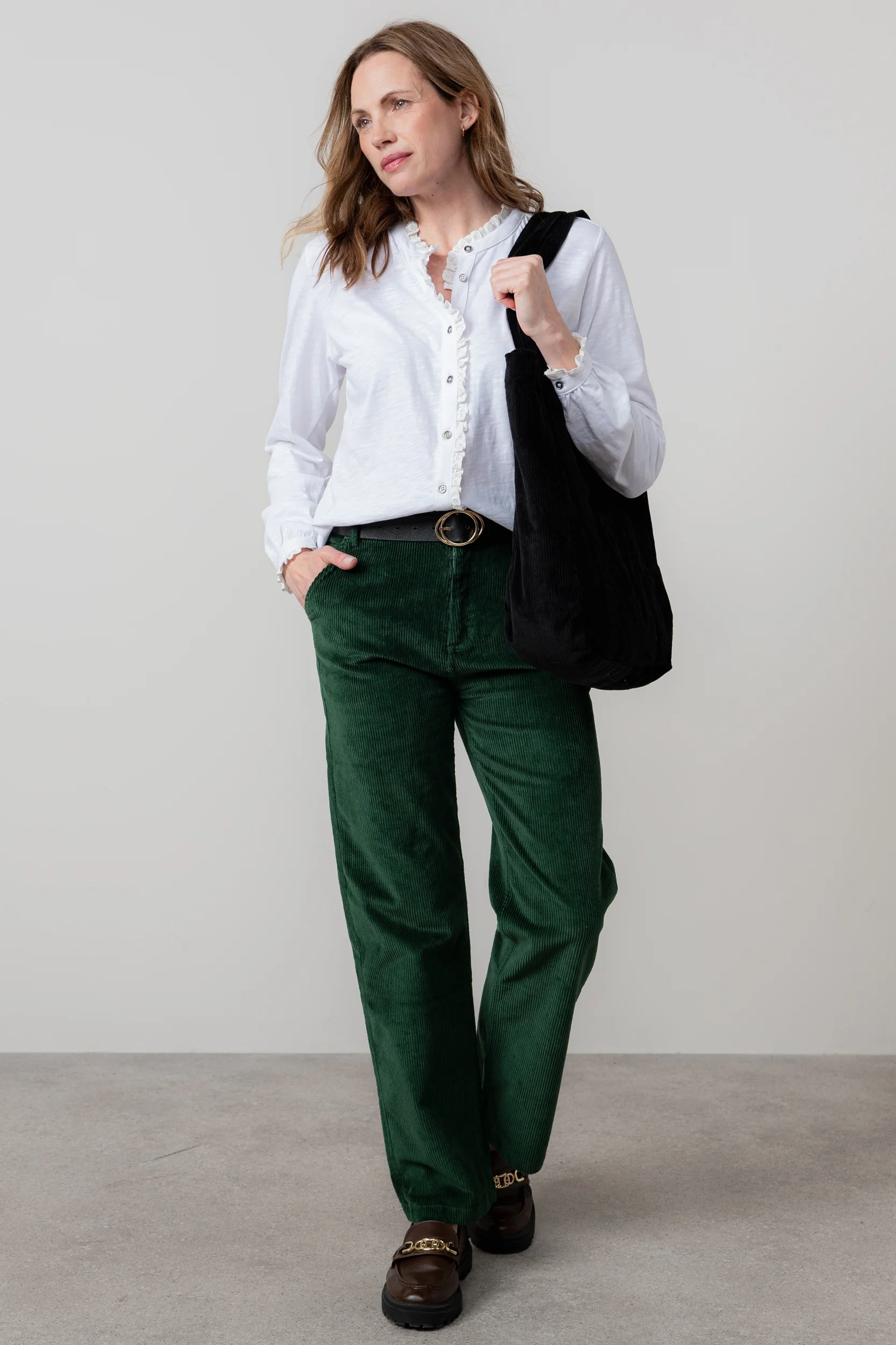 Strachan Stretch Cord Wide Leg Trouser Pine Green - Image 2