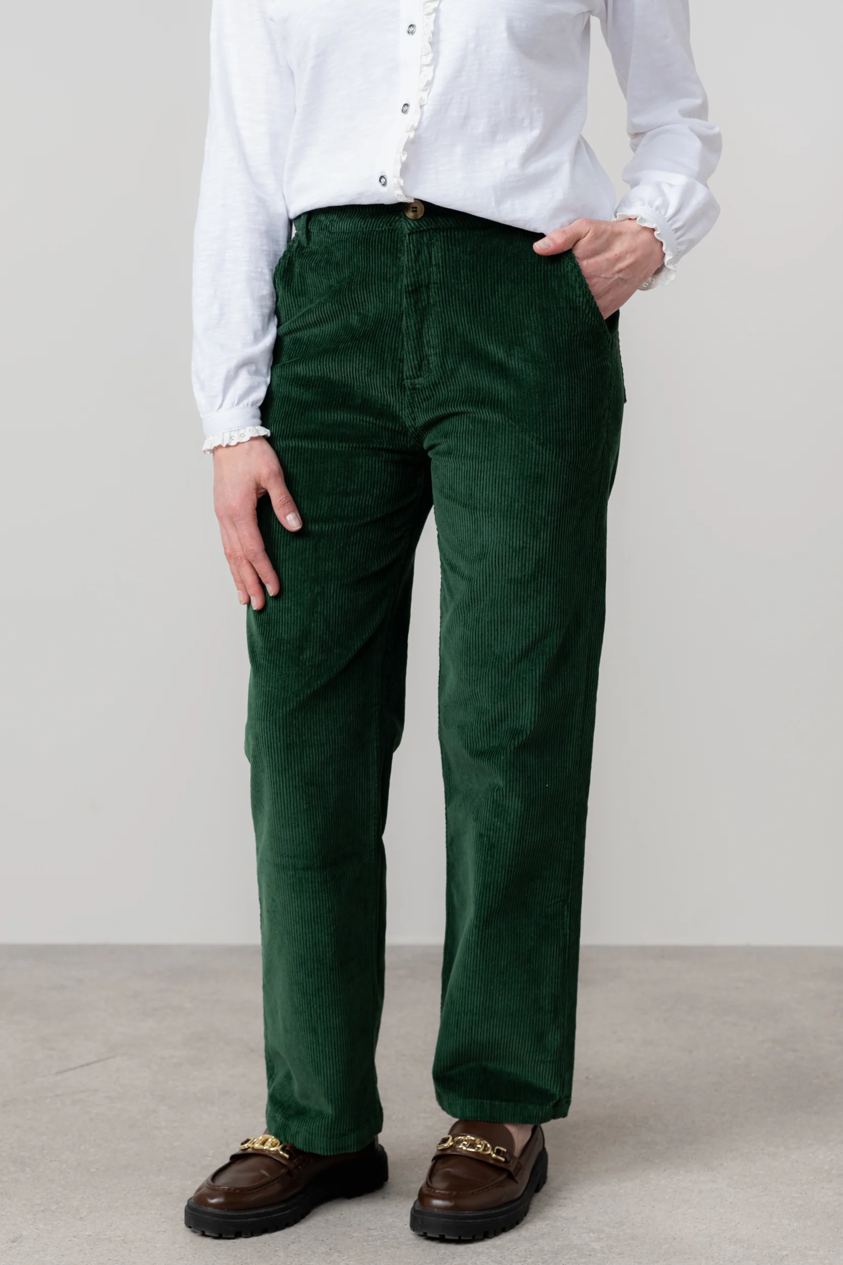 Strachan Stretch Cord Wide Leg Trouser Pine Green - Image 3
