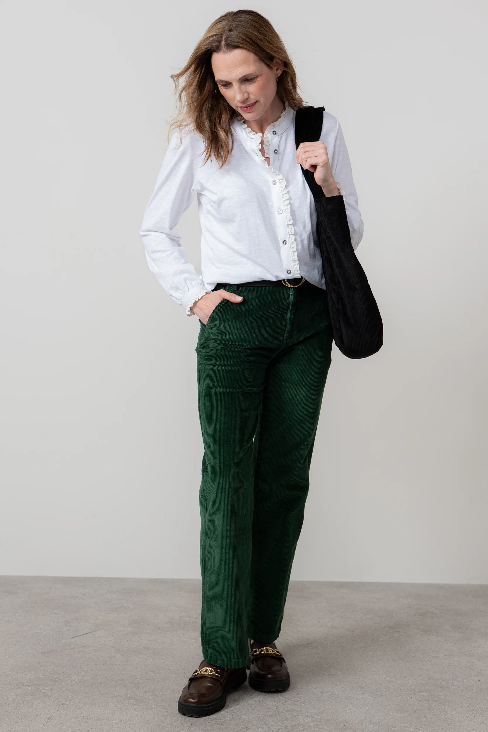 Strachan Stretch Cord Wide Leg Trouser Pine Green - Image 5