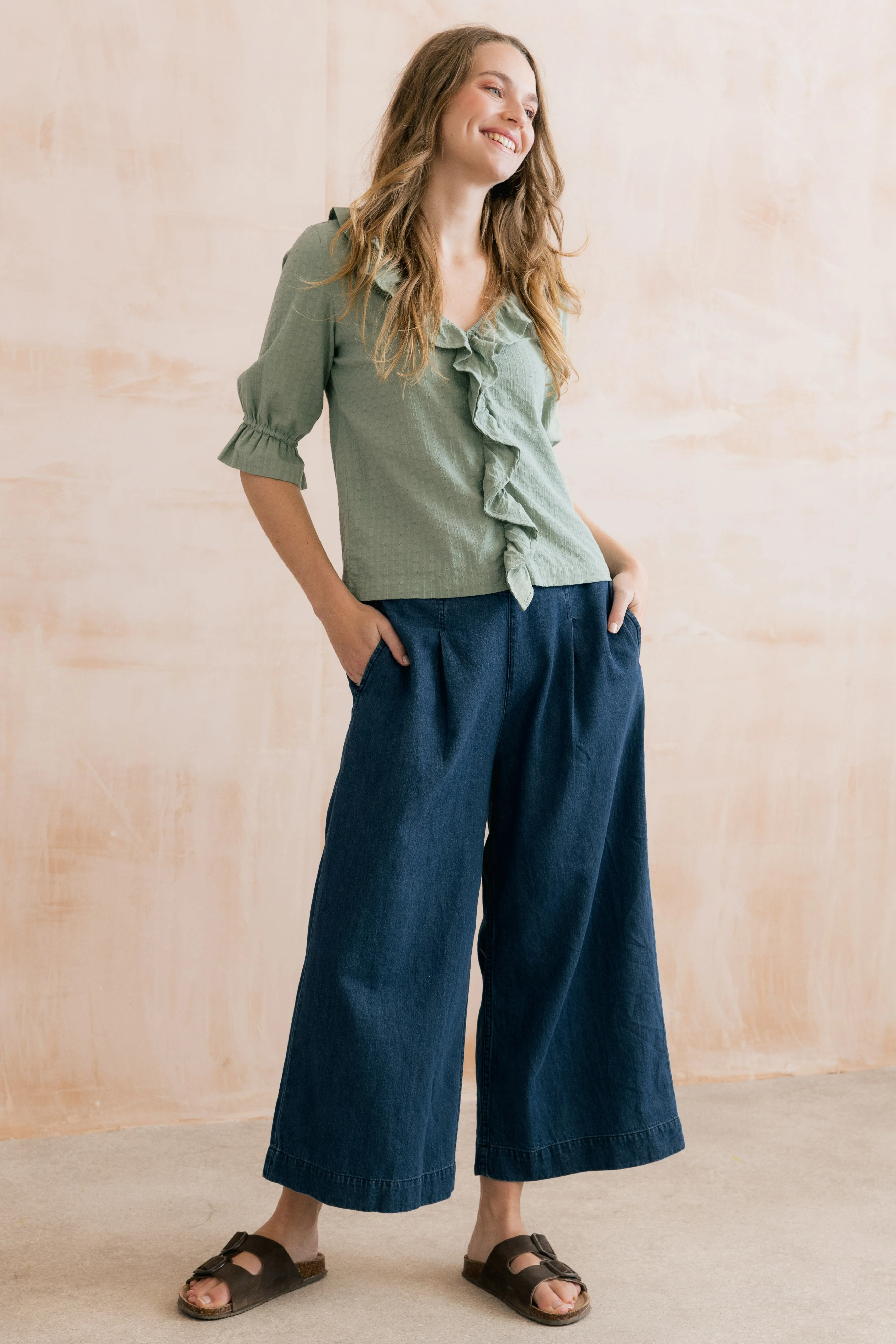 Summer Wide Leg Denim Trousers - Image 5
