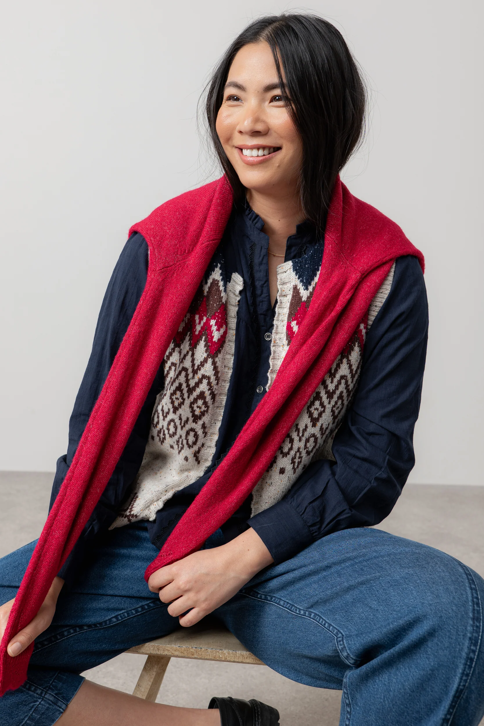 Suvi Fair Isle Knitted Waistcoat Chocolate - Image 3
