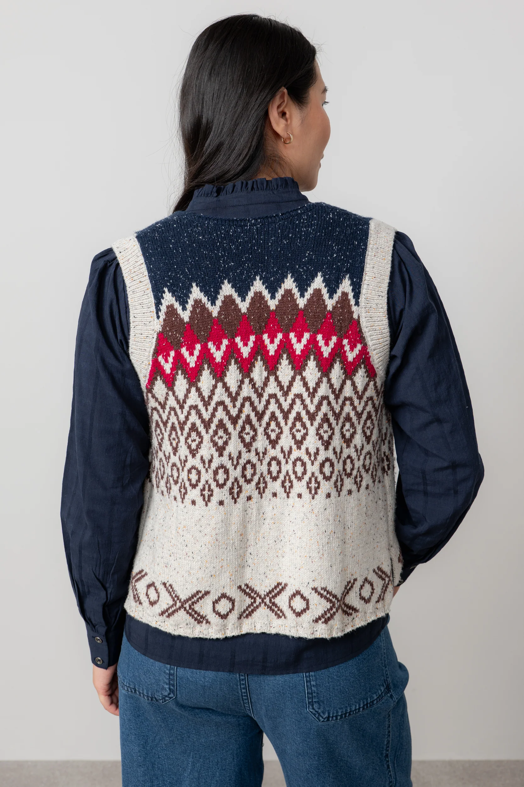 Suvi Fair Isle Knitted Waistcoat Chocolate - Image 4