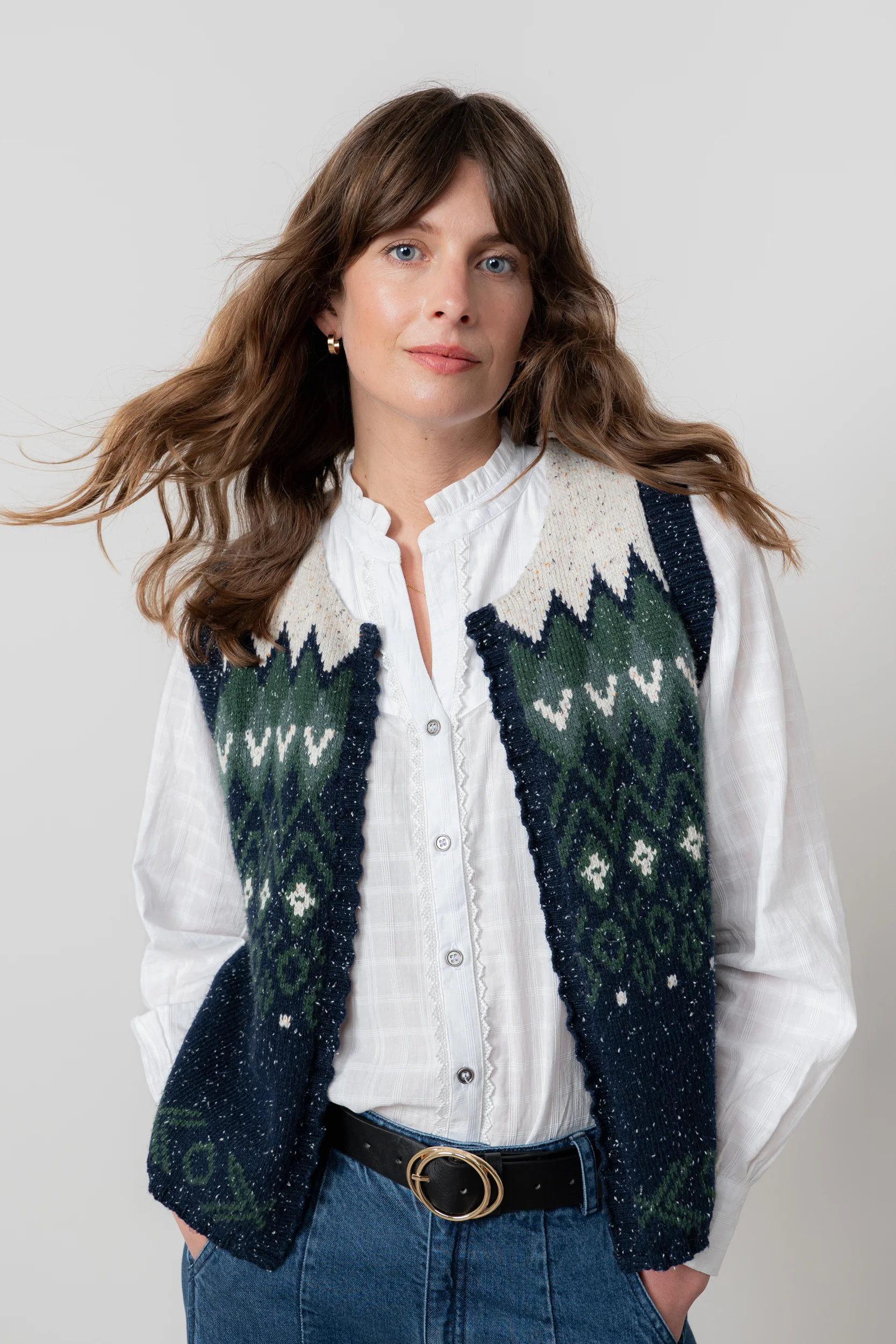 Suvi Fair Isle Knitted Waistcoat Pine Green - Image 3