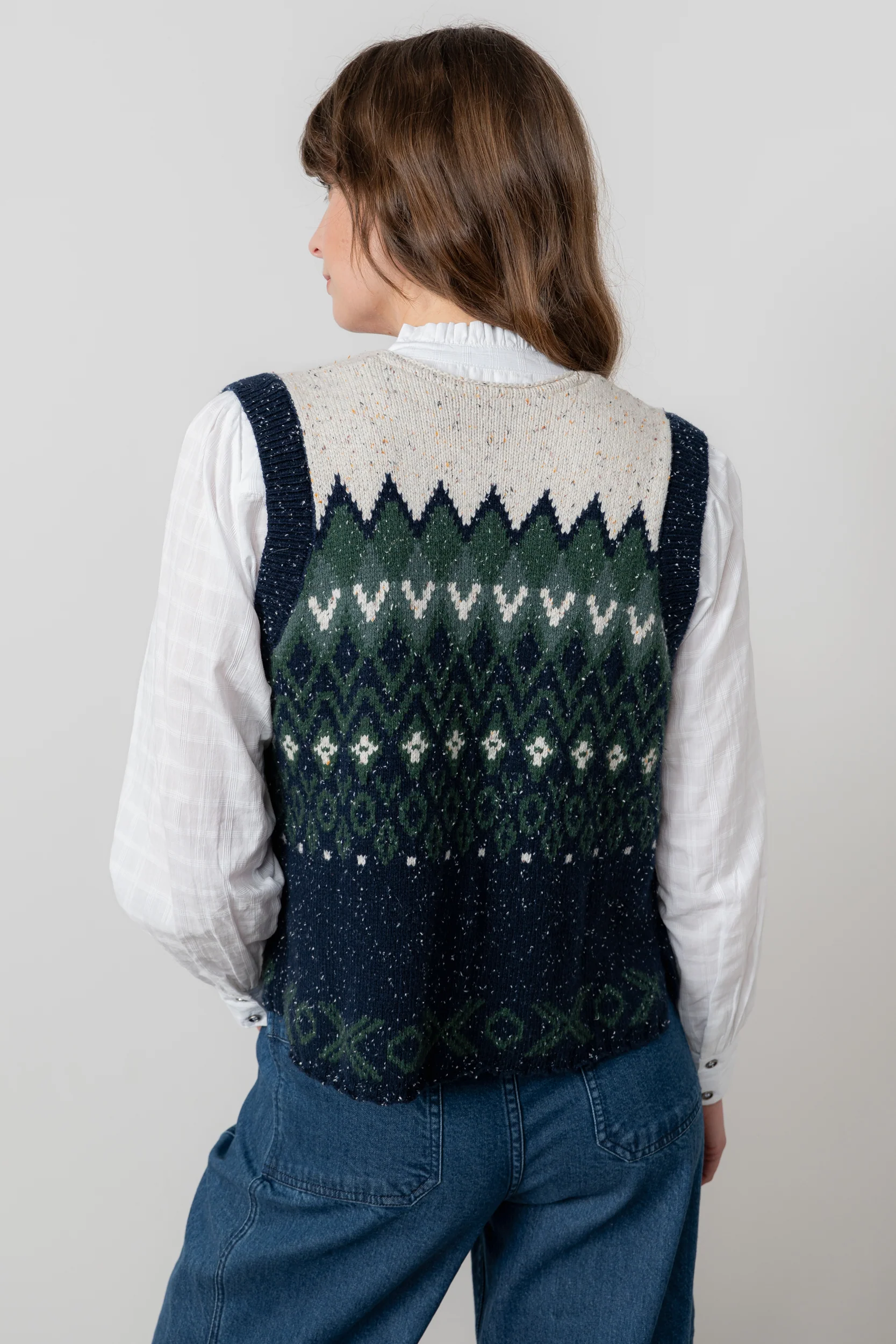 Suvi Fair Isle Knitted Waistcoat Pine Green - Image 4