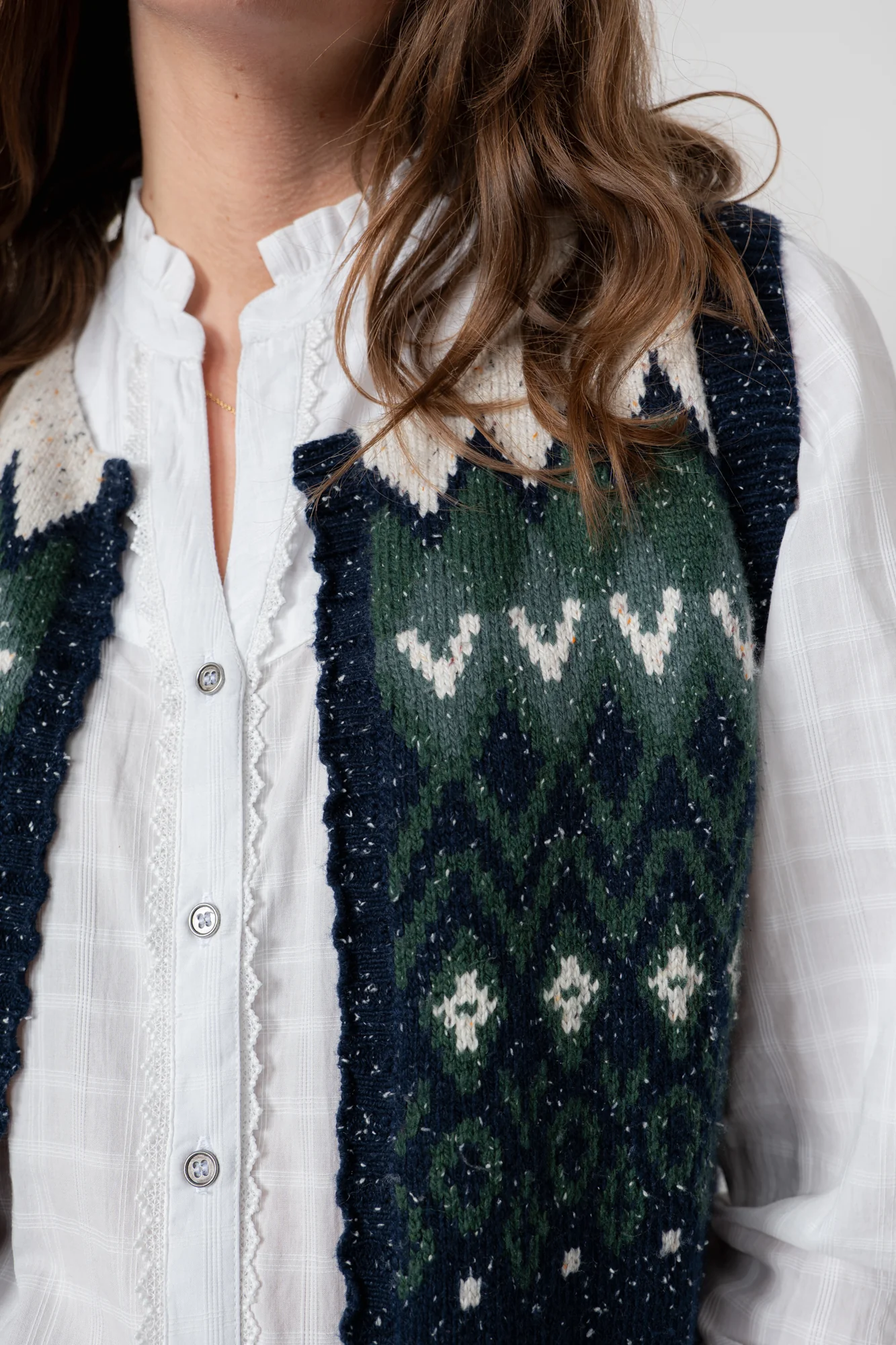 Suvi Fair Isle Knitted Waistcoat Pine Green - Image 5