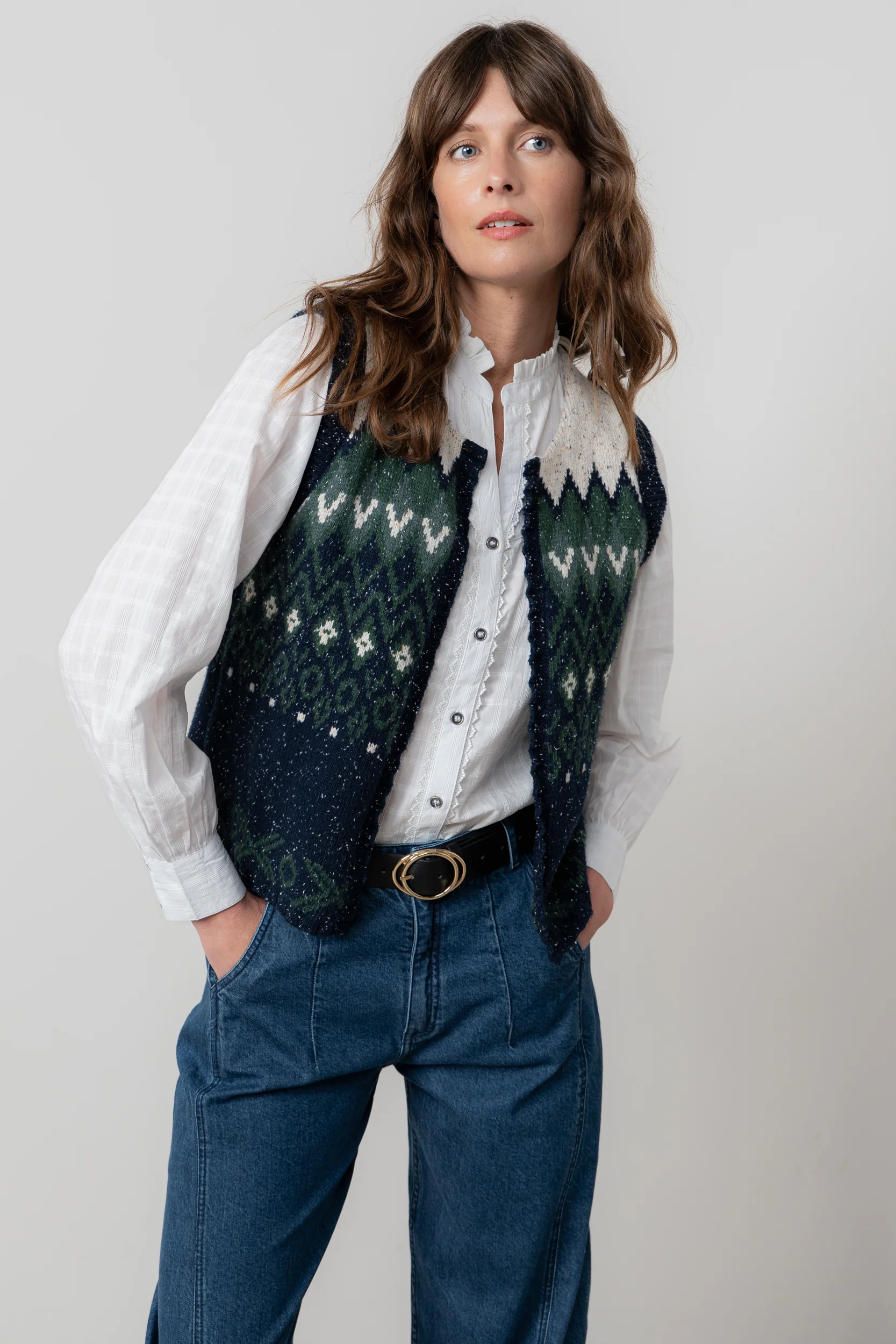 Suvi Fair Isle Knitted Waistcoat Pine Green - Image 6