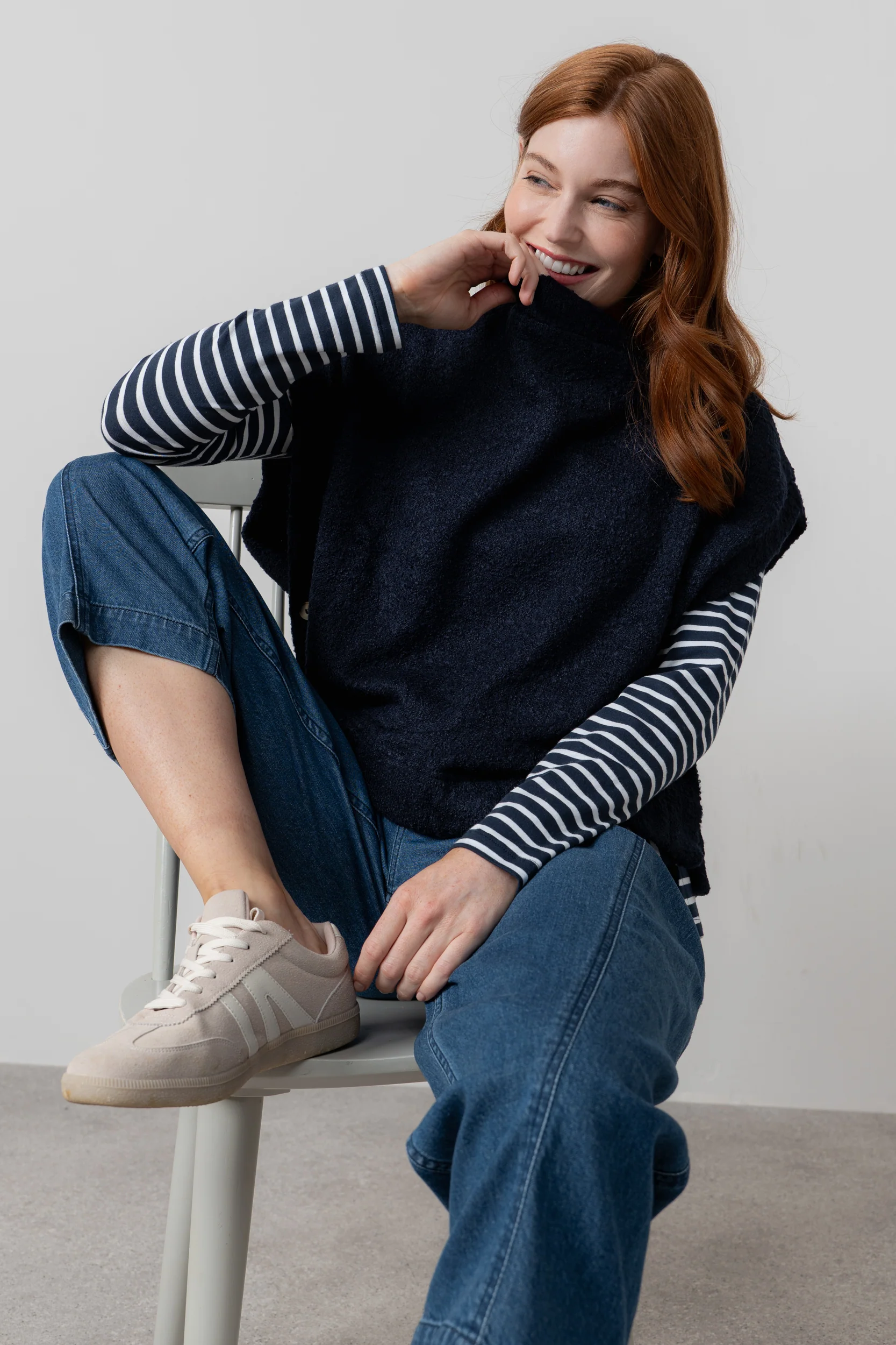 Tabitha Boucle Knit Tank Navy - Image 2