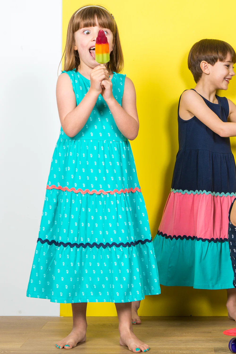 Twirl Block Print Geo Green Dress - Image 3