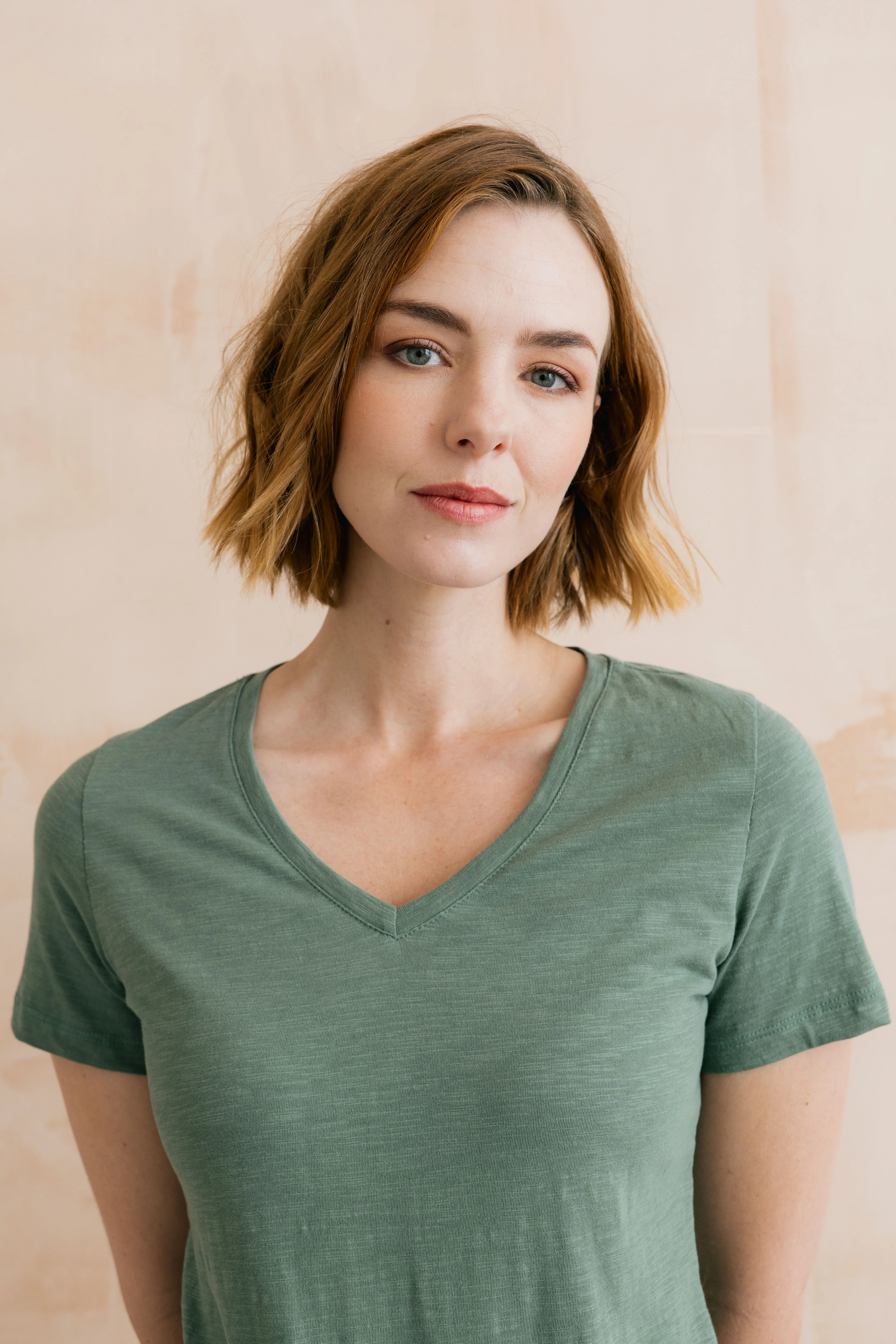 Victoria Organic Cotton V-Neck T-Shirt Laurel Green - Image 3