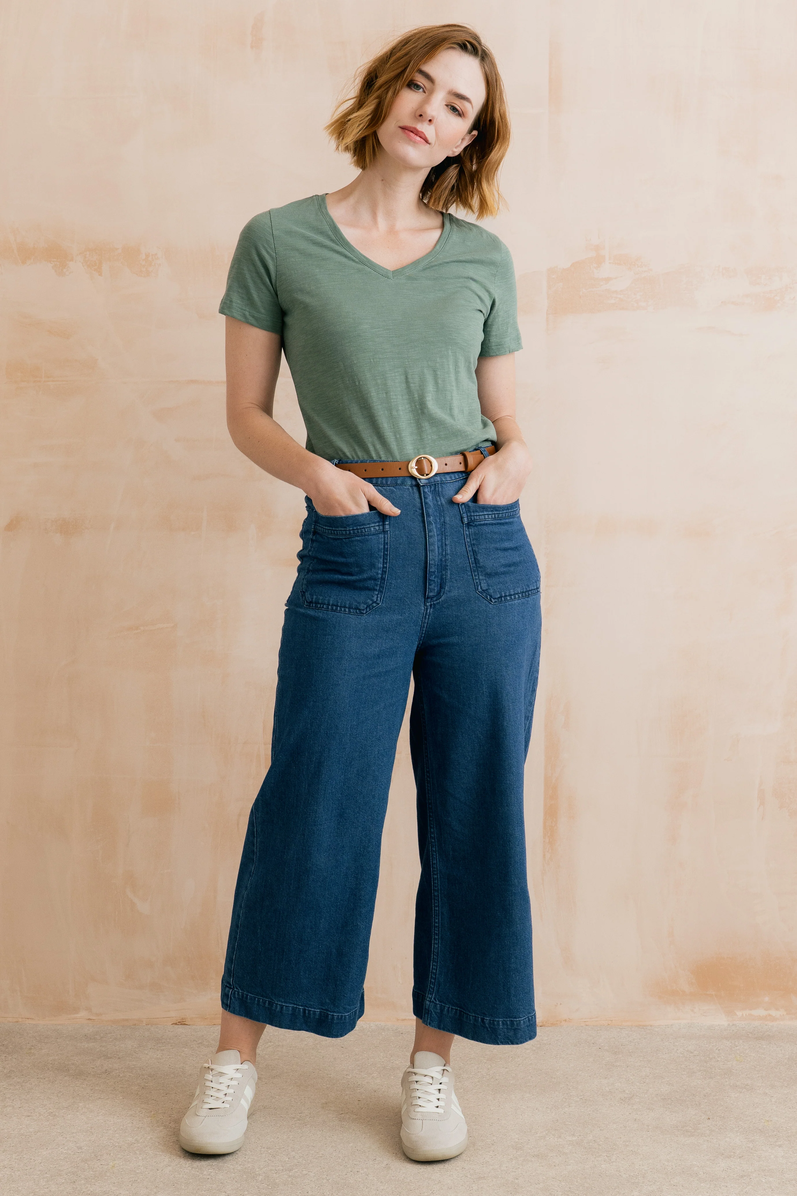 Victoria Organic Cotton V-Neck T-Shirt Laurel Green - Image 4