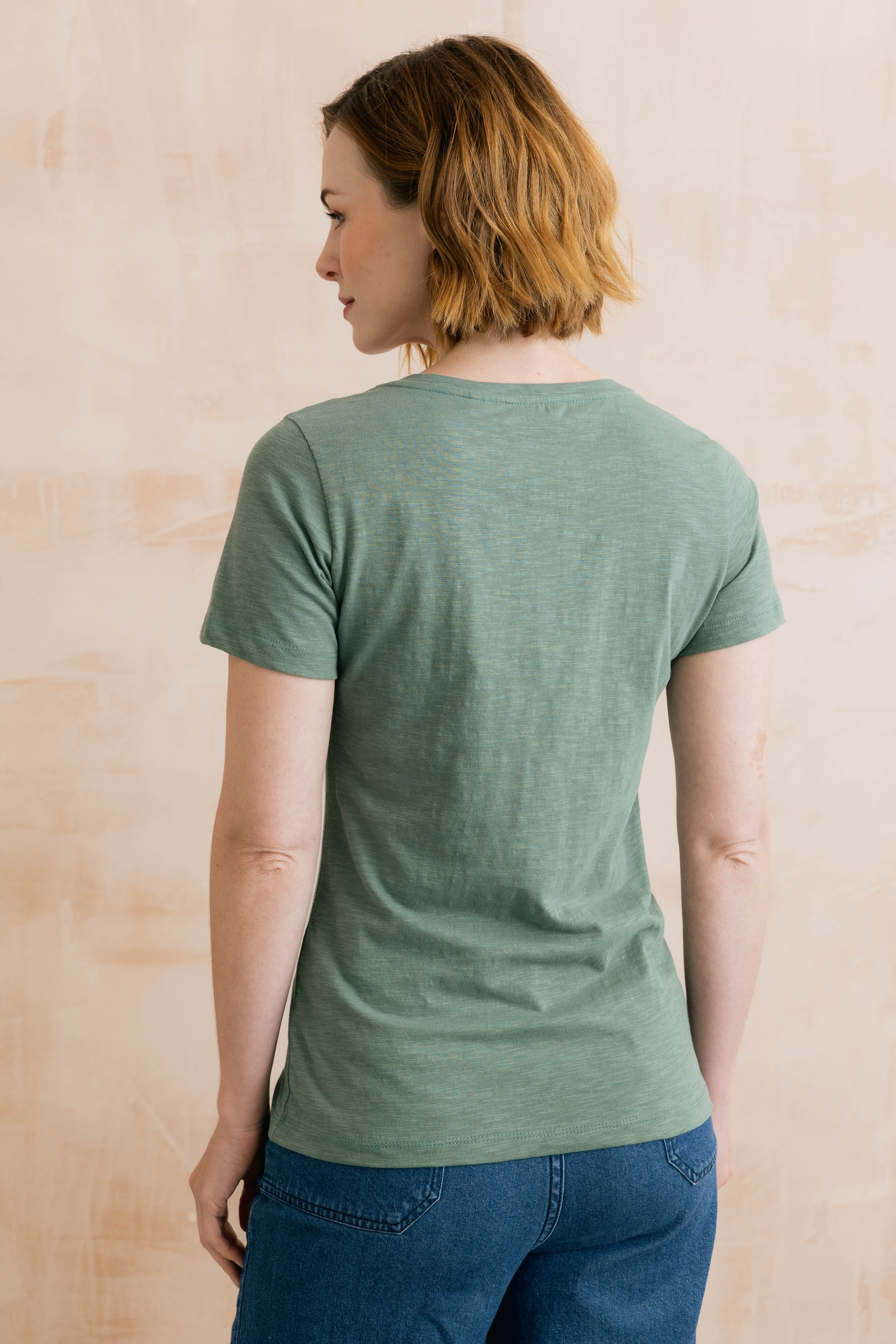 Victoria Organic Cotton V-Neck T-Shirt Laurel Green - Image 5