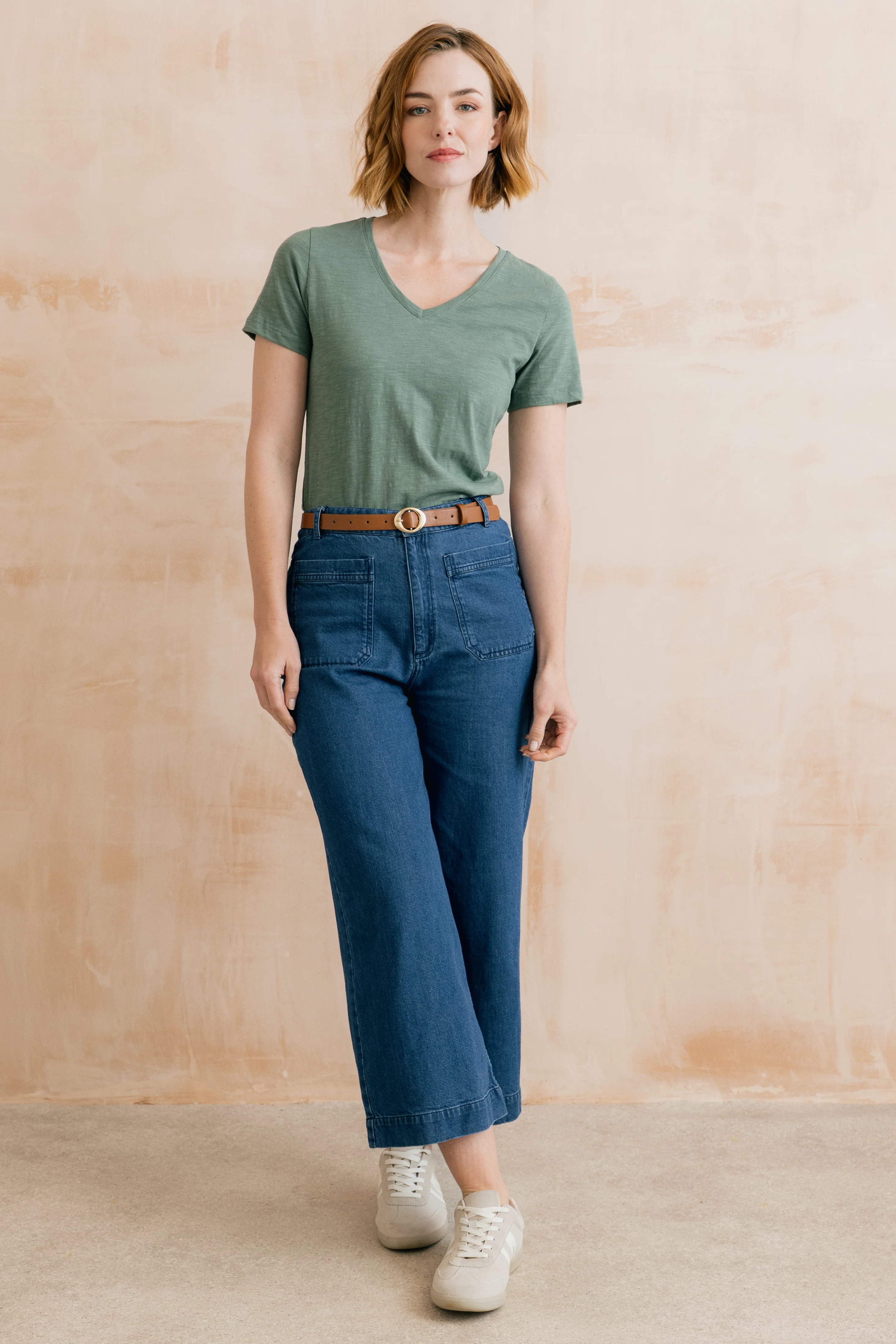 Victoria Organic Cotton V-Neck T-Shirt Laurel Green - Image 7