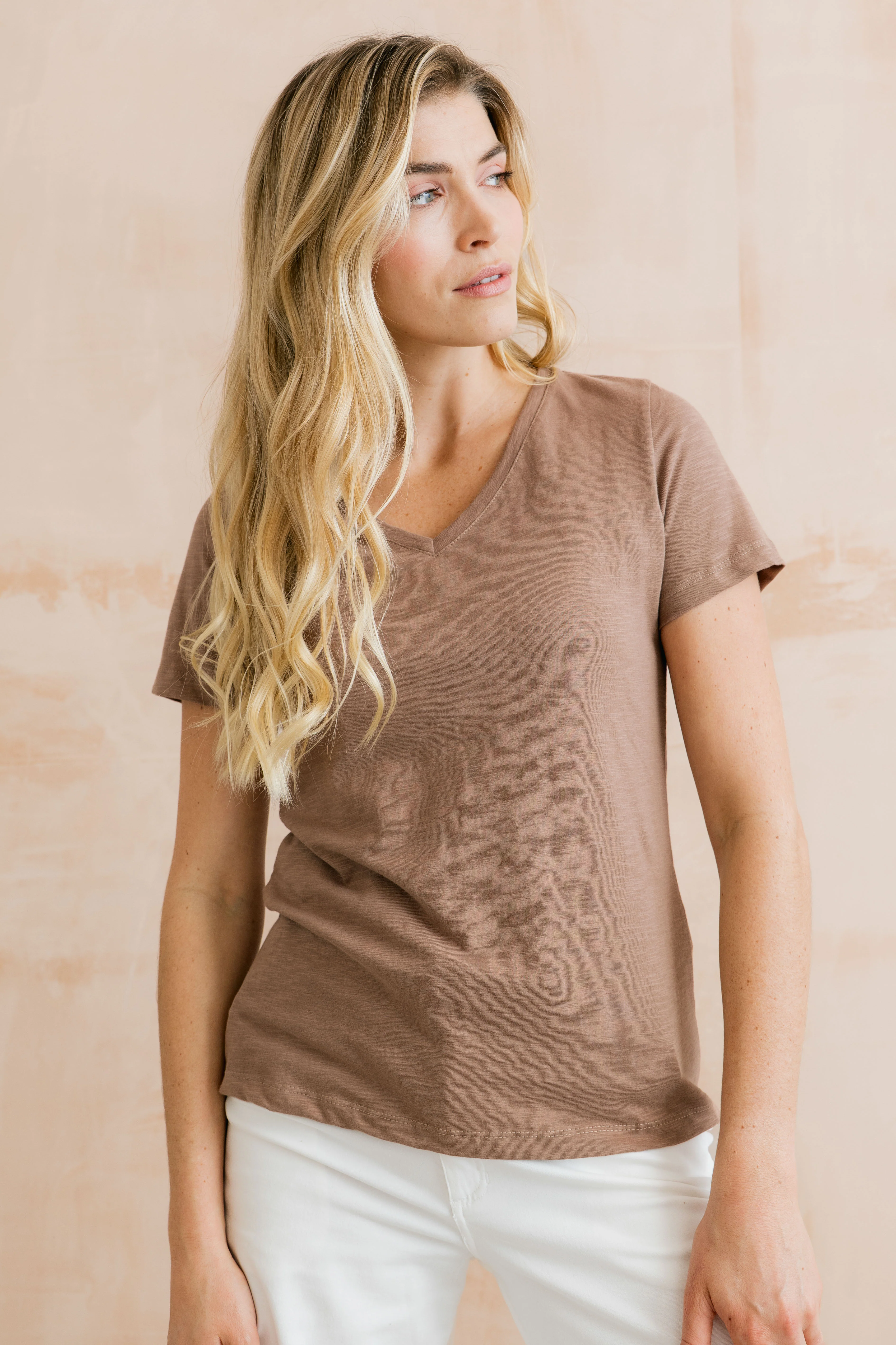 Victoria Organic Cotton V-Neck T-Shirt Mocha - Image 2