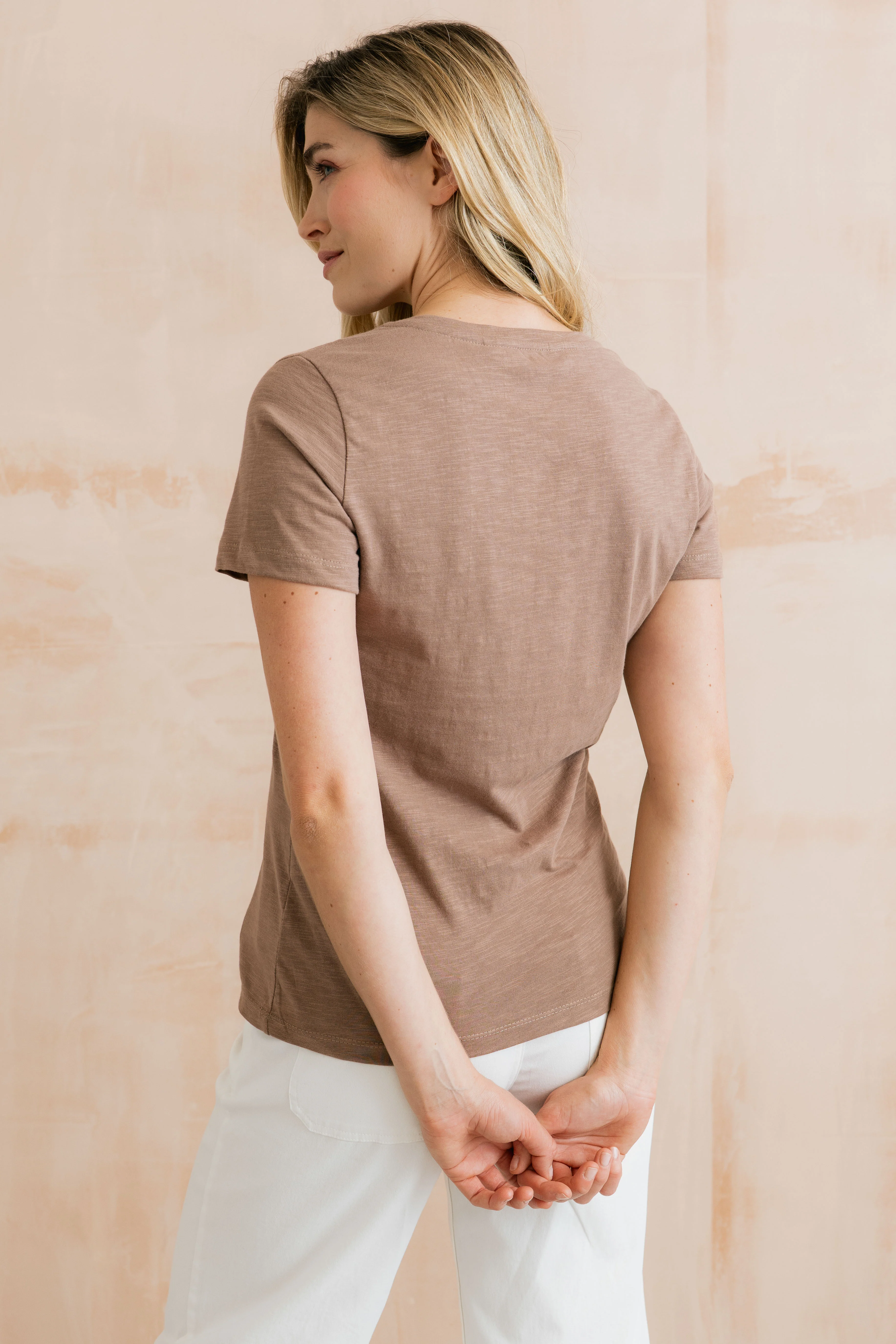 Victoria Organic Cotton V-Neck T-Shirt Mocha - Image 4