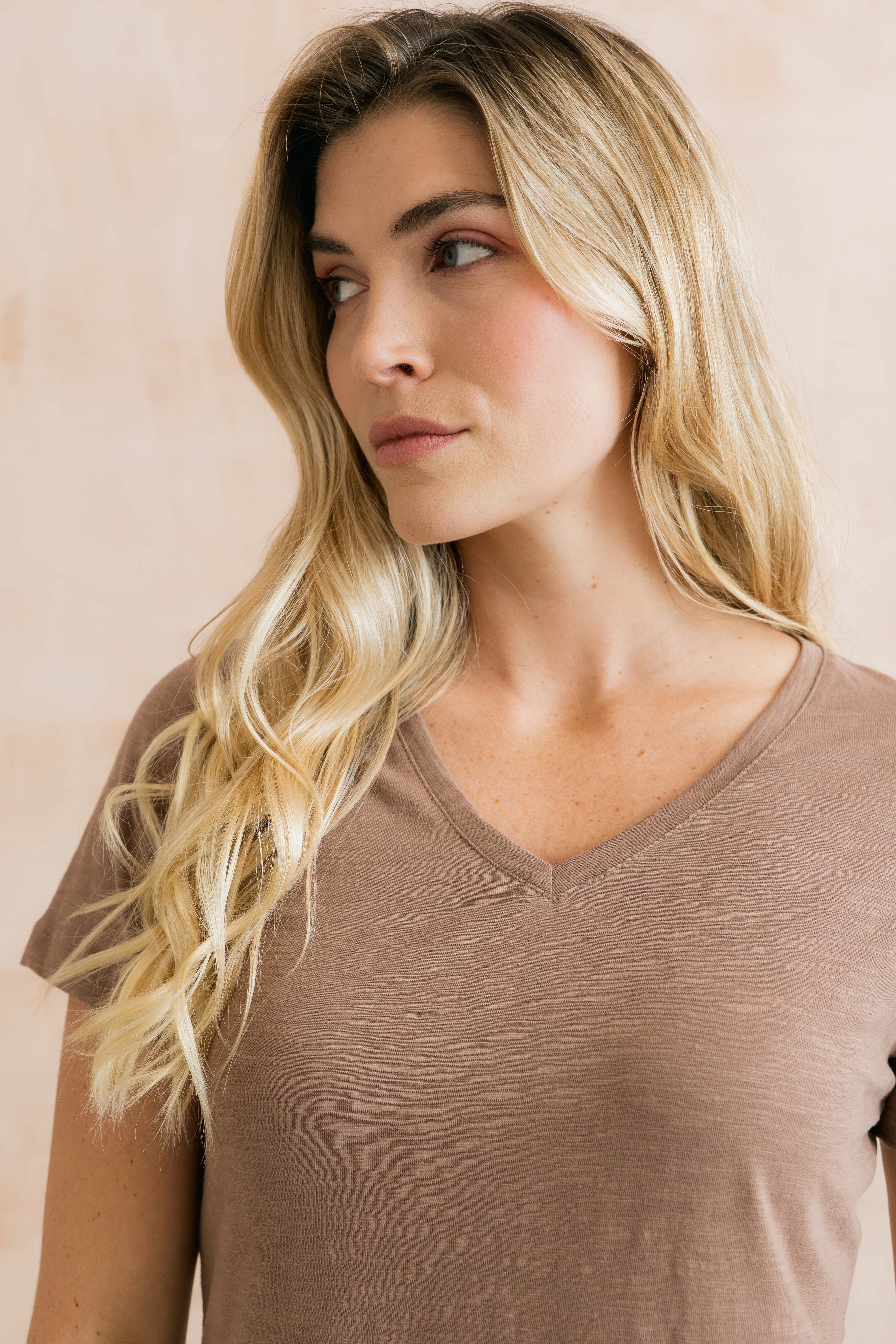 Victoria Organic Cotton V-Neck T-Shirt Mocha - Image 5
