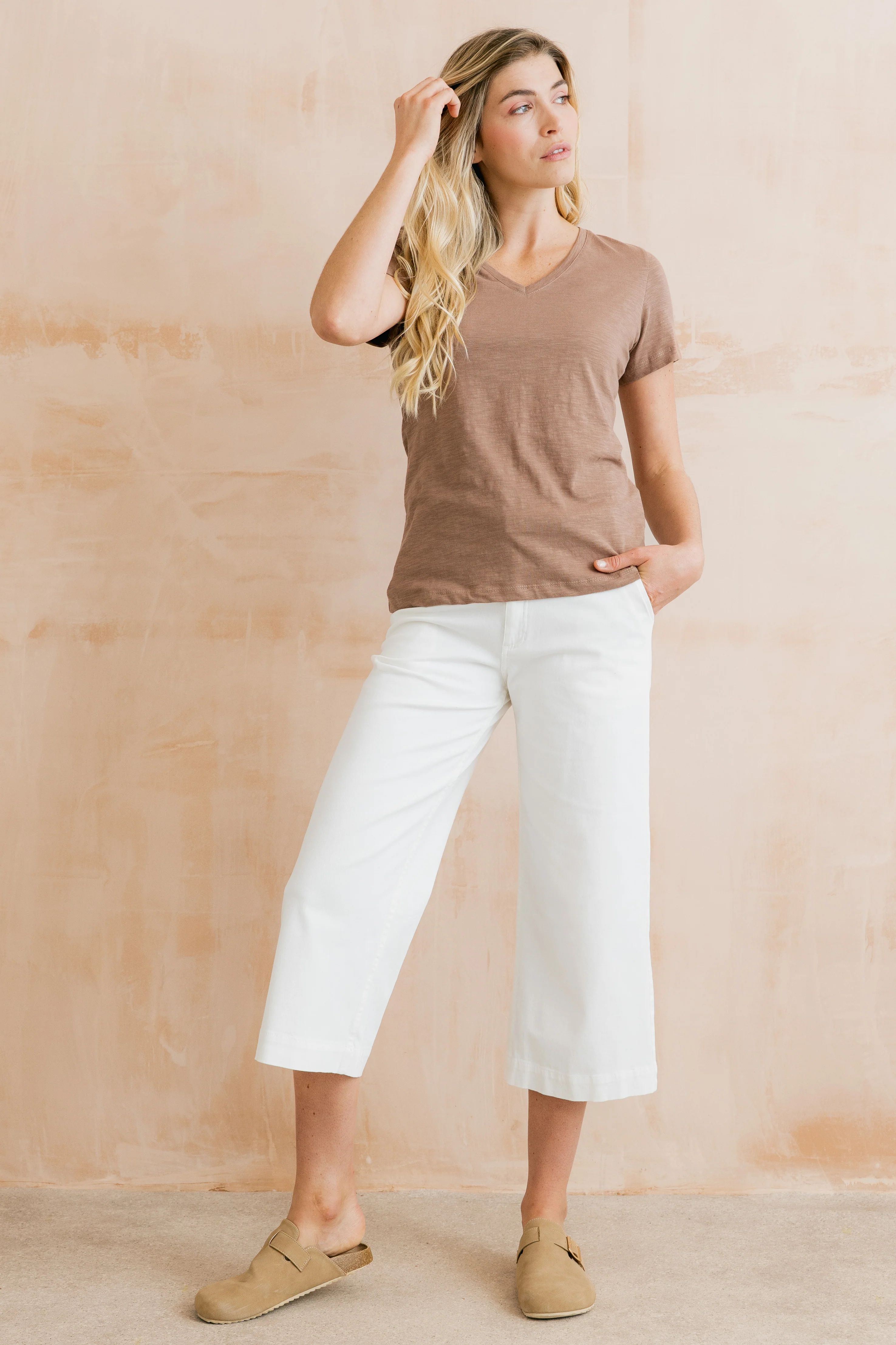 Victoria Organic Cotton V-Neck T-Shirt Mocha - Image 6