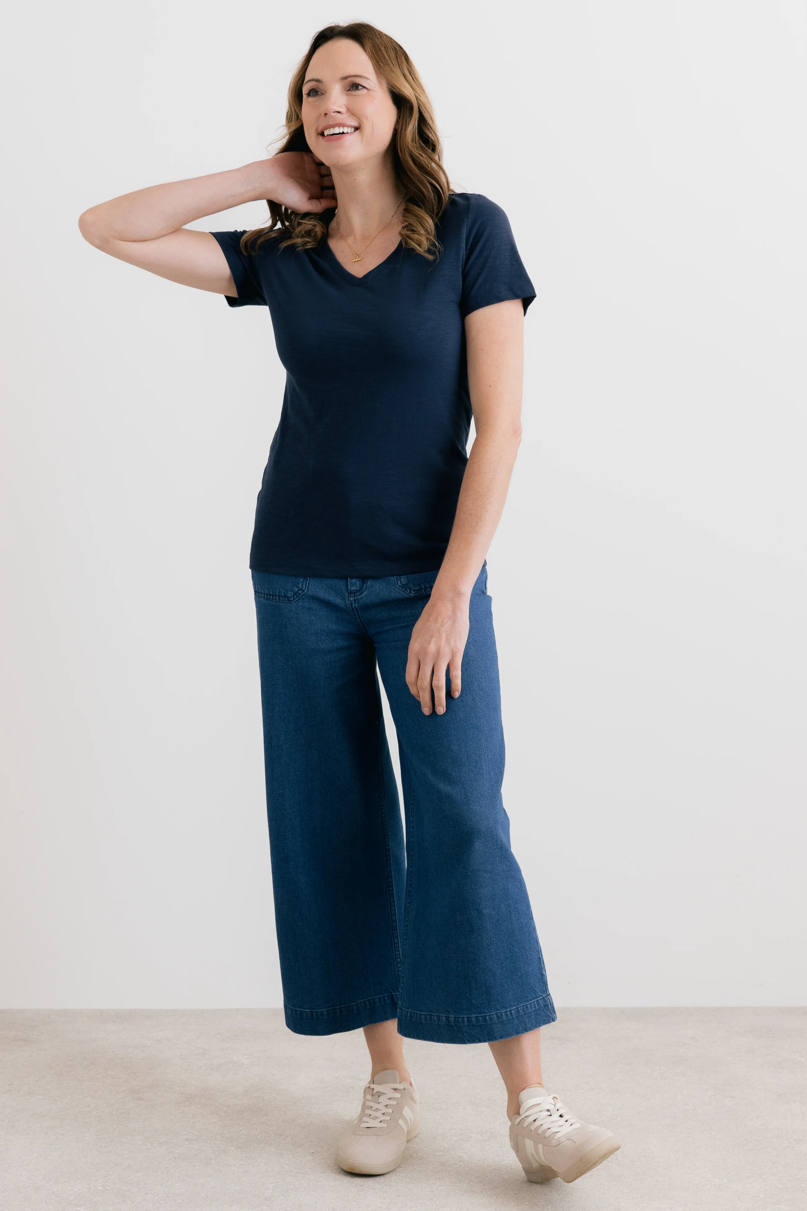 Victoria Organic Cotton V-Neck T-Shirt Navy - Image 3