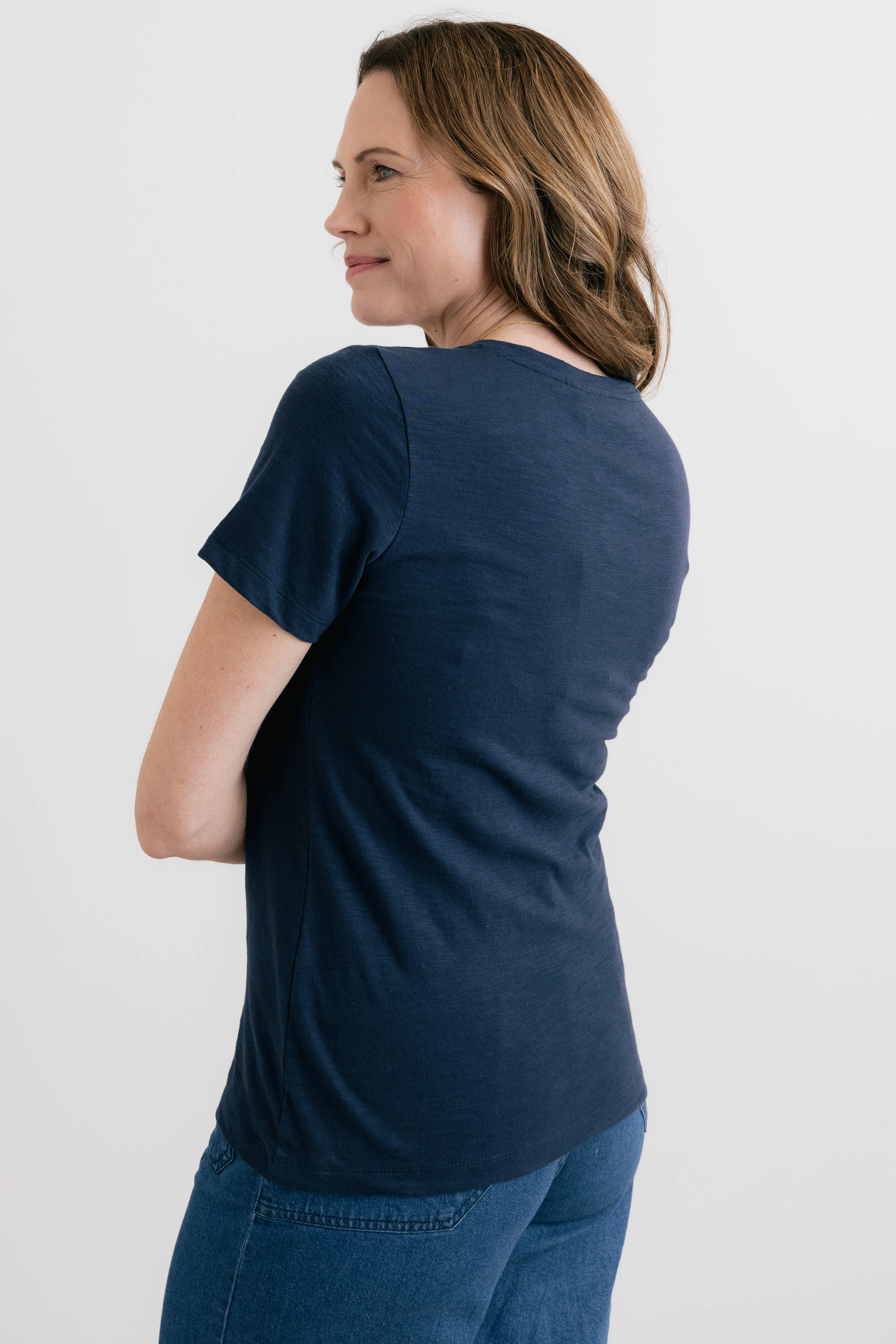 Victoria Organic Cotton V-Neck T-Shirt Navy - Image 4