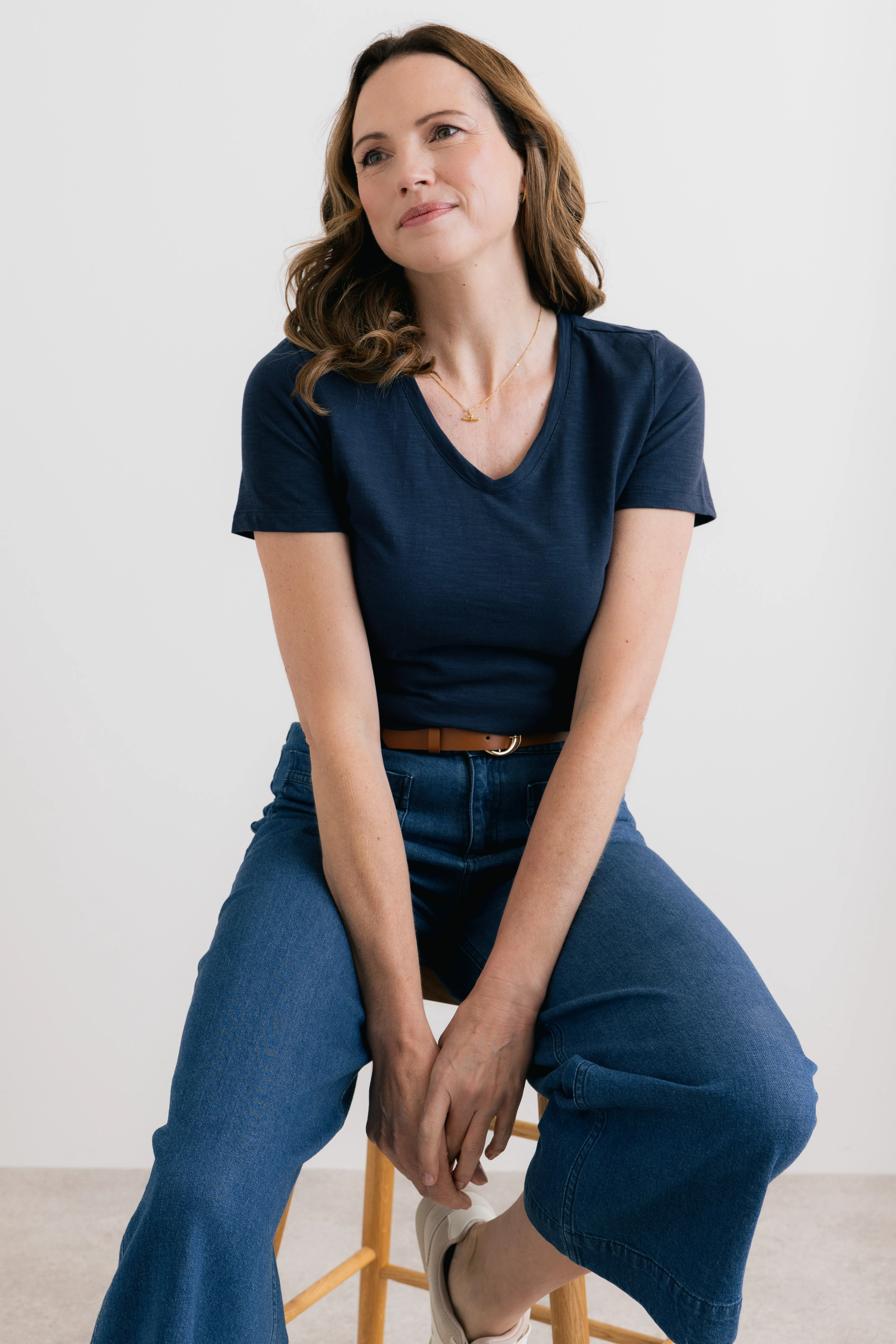 Victoria Organic Cotton V-Neck T-Shirt Navy - Image 5