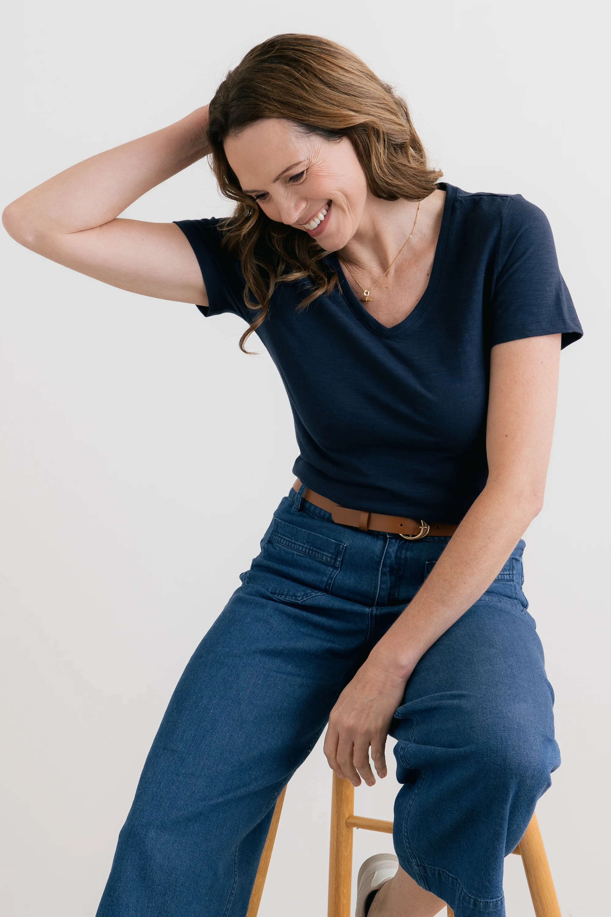 Victoria Organic Cotton V-Neck T-Shirt Navy - Image 6