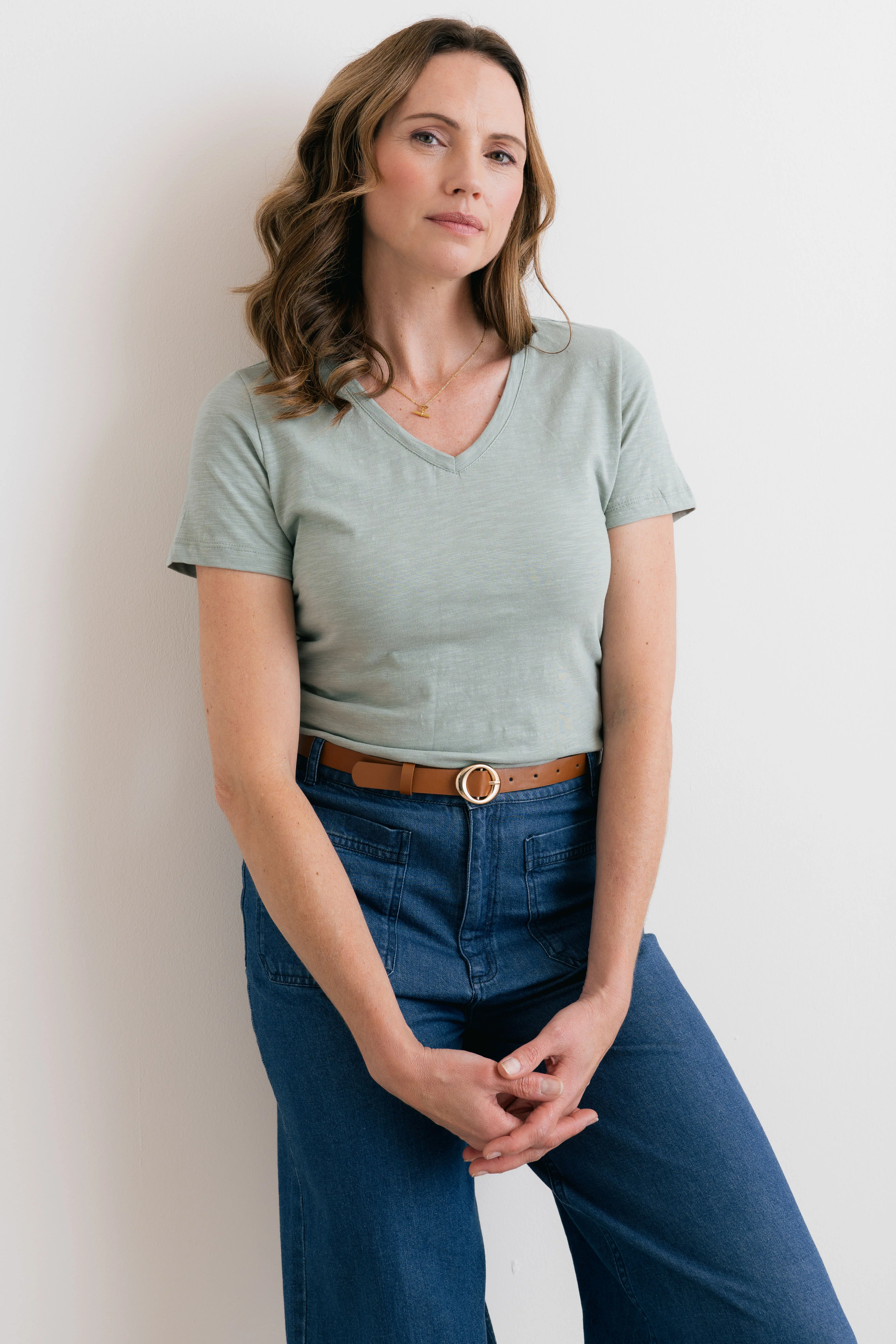 Victoria Organic Cotton V-Neck T-Shirt Silver Sage - Image 3