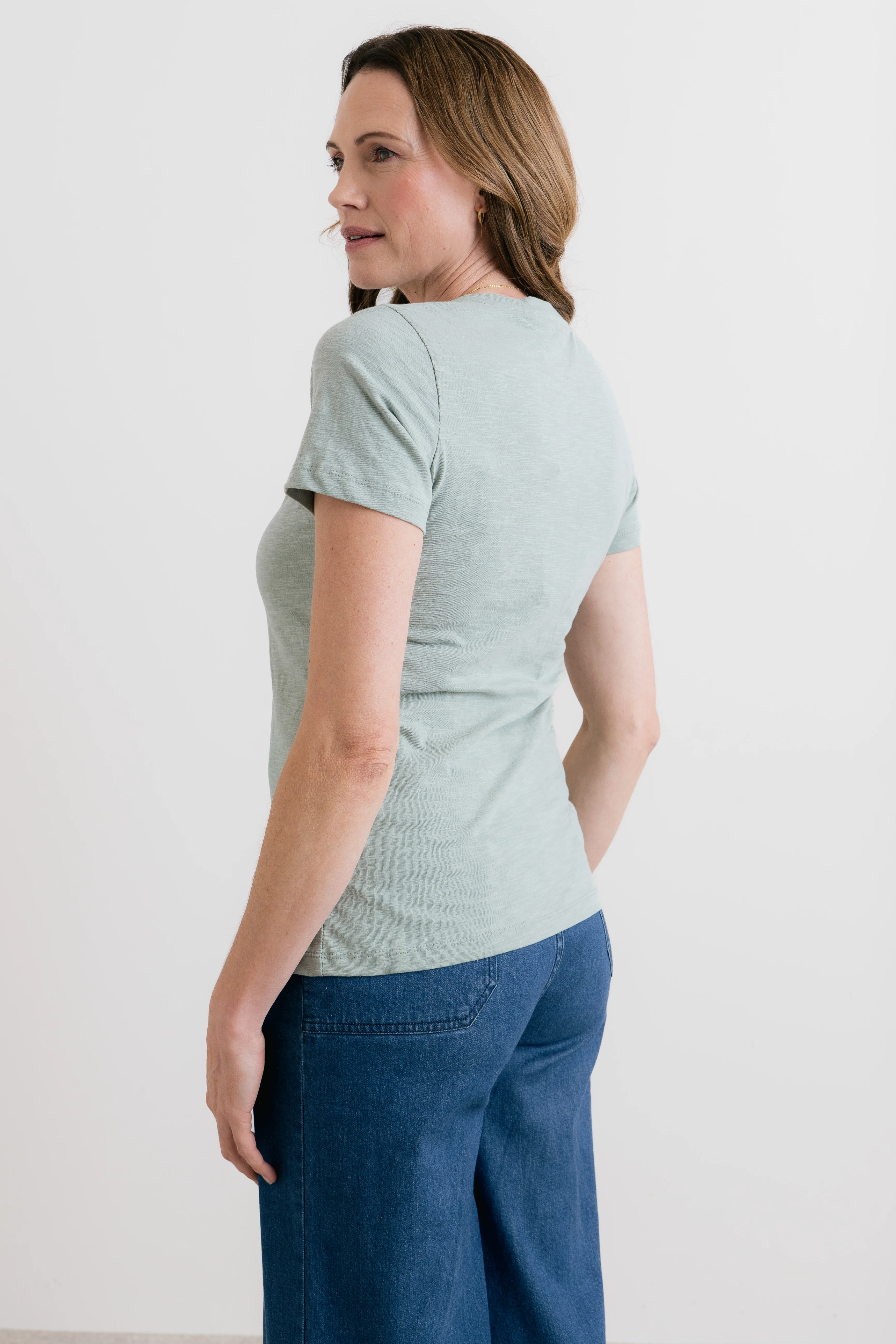 Victoria Organic Cotton V-Neck T-Shirt Silver Sage - Image 4