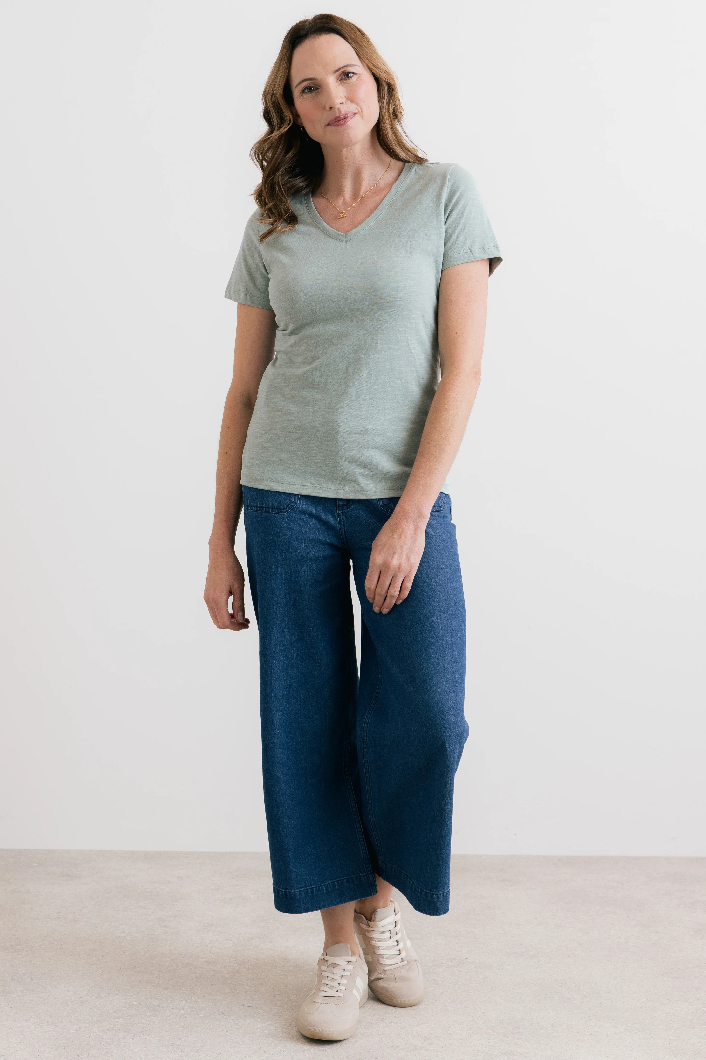 Victoria Organic Cotton V-Neck T-Shirt Silver Sage - Image 6