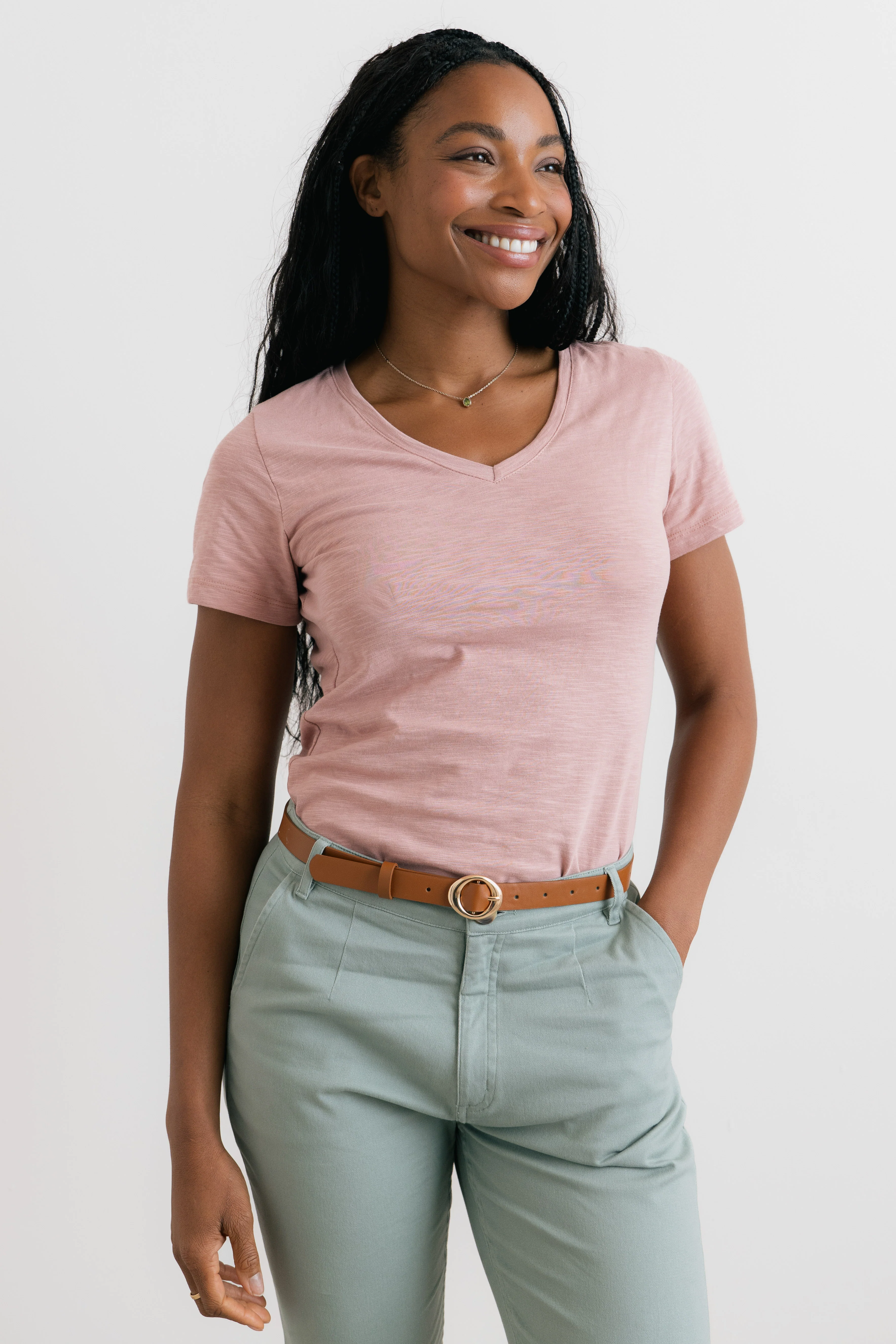Victoria Organic Cotton V-Neck T-Shirt Soft Pink