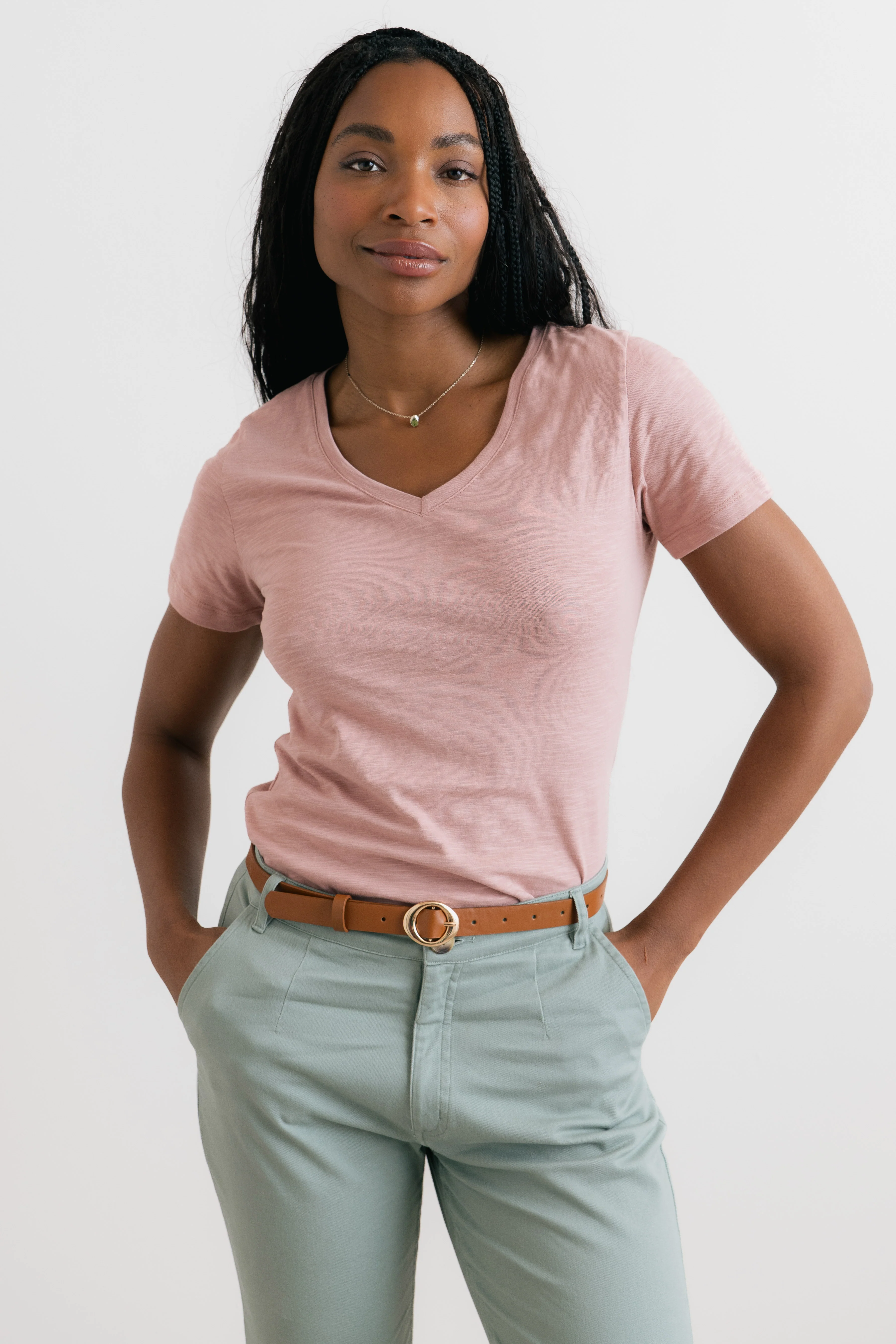 Victoria Organic Cotton V-Neck T-Shirt Soft Pink - Image 3