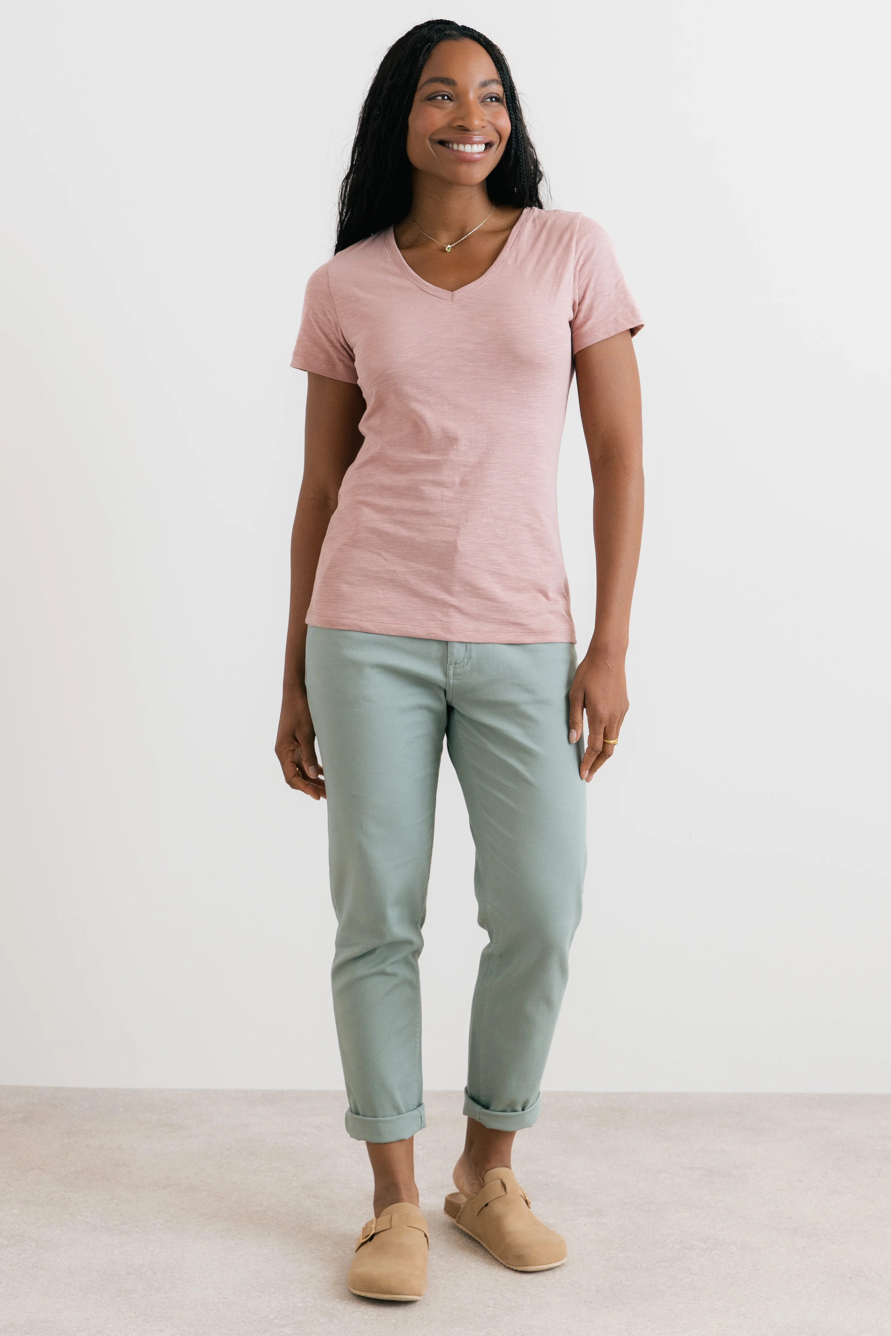 Victoria Organic Cotton V-Neck T-Shirt Soft Pink - Image 6