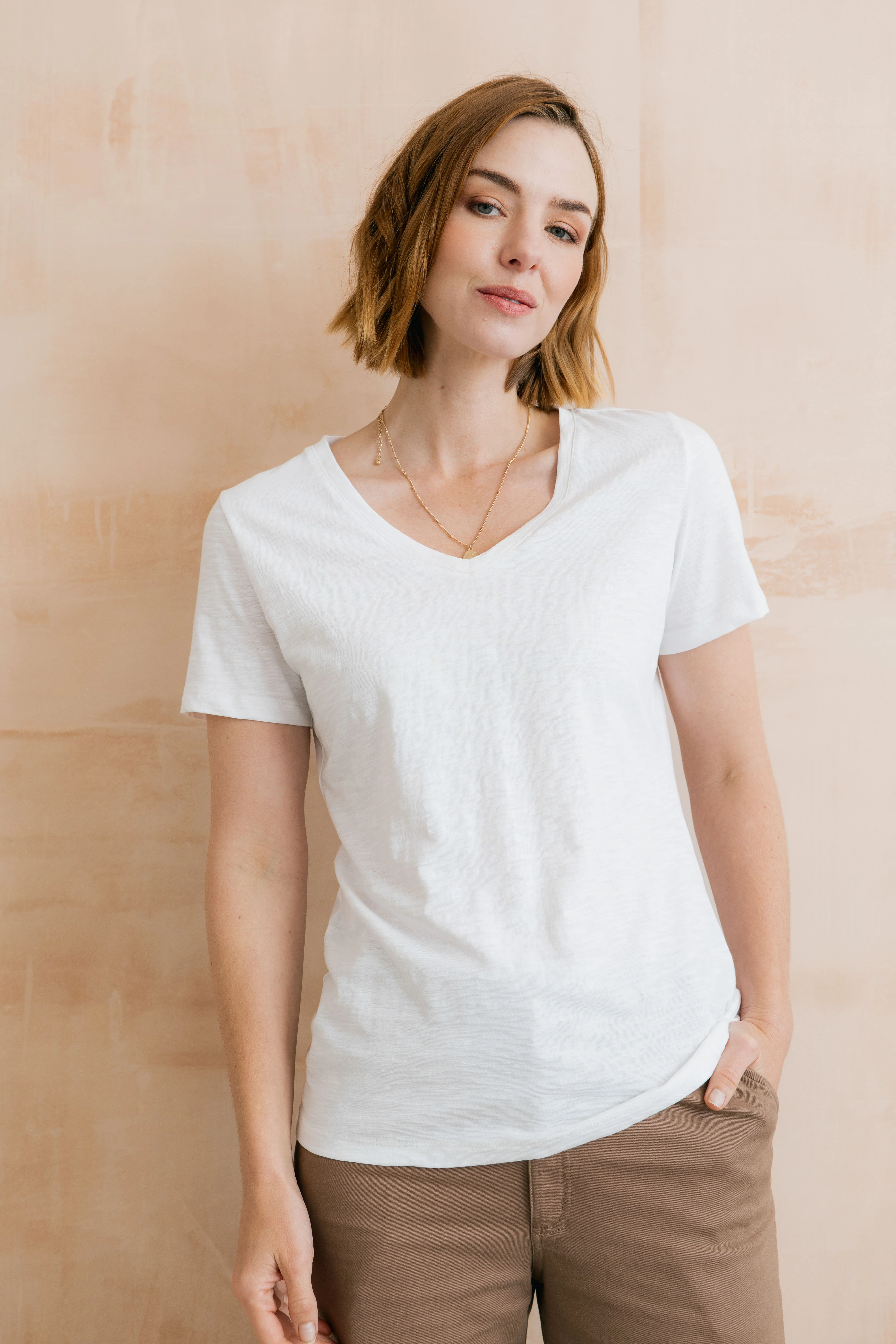 Victoria Organic Cotton V-Neck T-Shirt White - Image 7