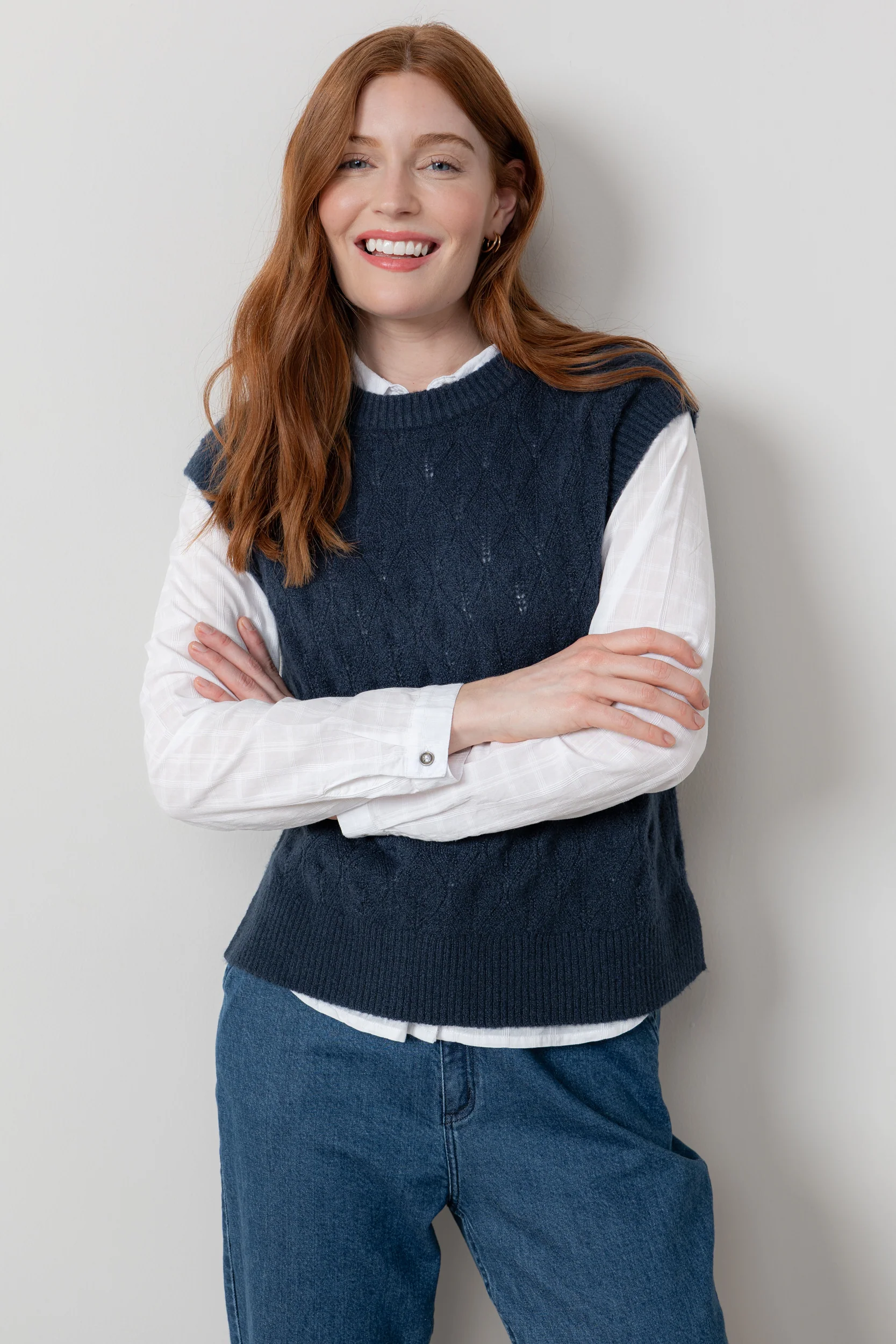 Wallace Pointelle Knit Tank Navy - Image 3