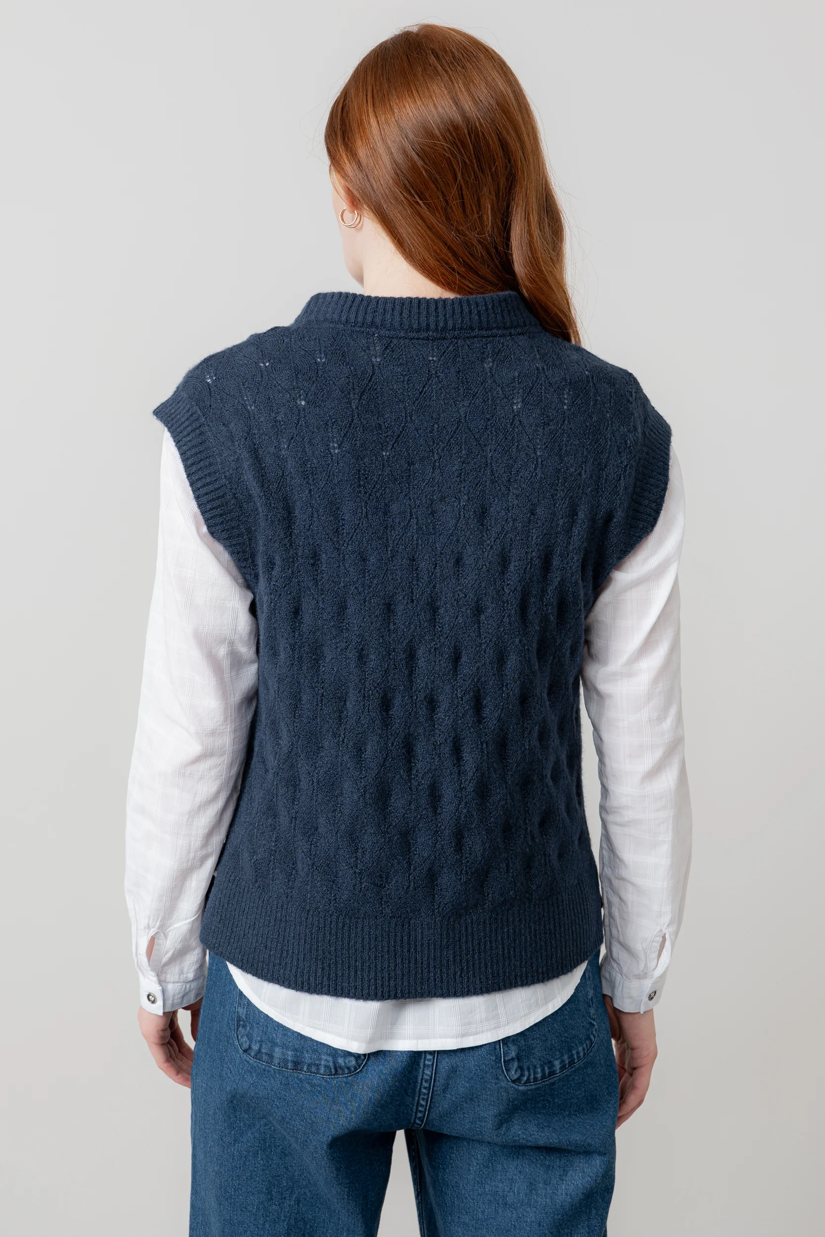 Wallace Pointelle Knit Tank Navy - Image 4