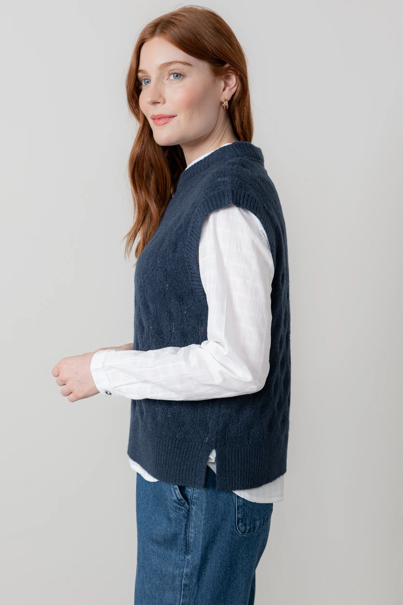 Wallace Pointelle Knit Tank Navy - Image 5