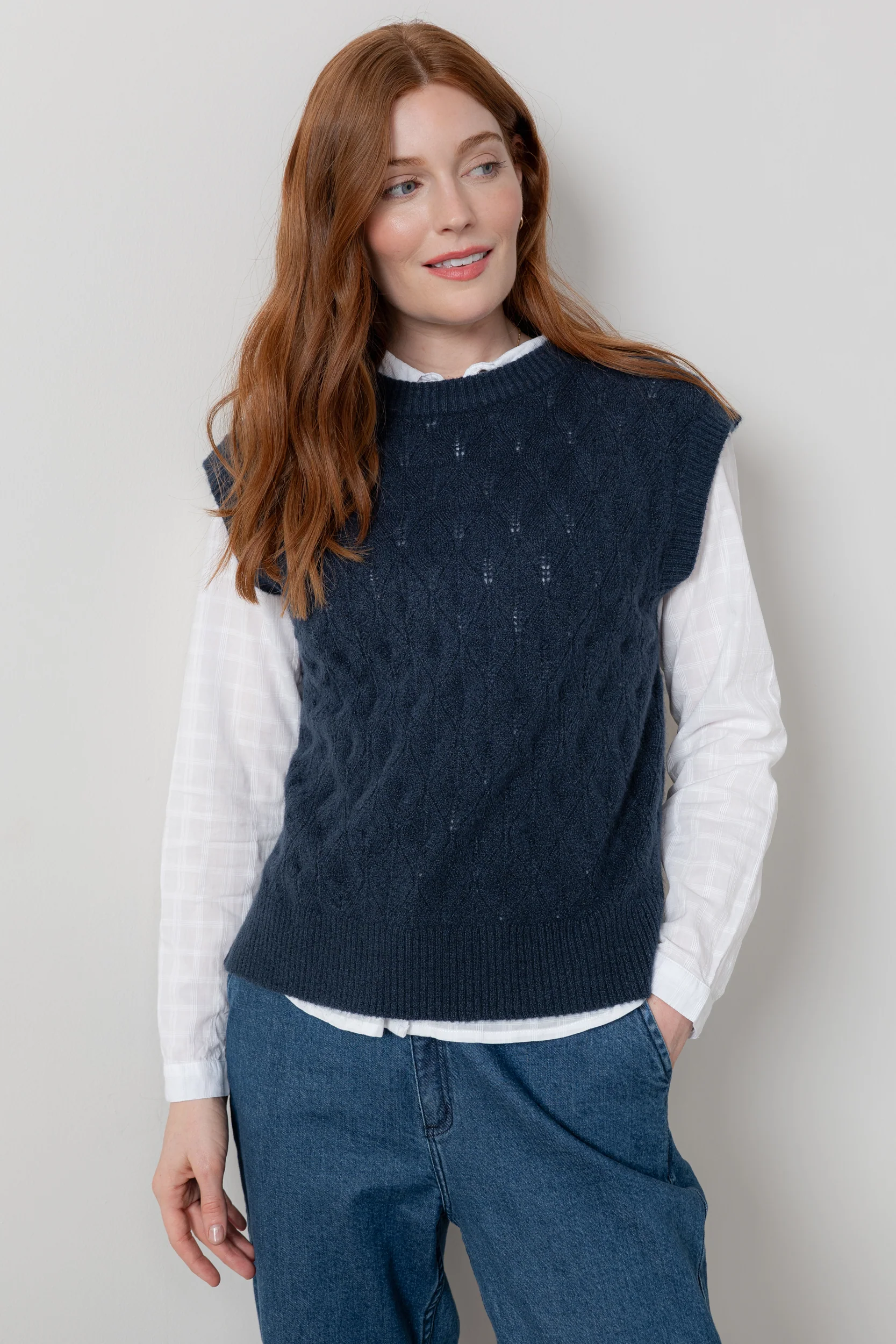 Wallace Pointelle Knit Tank Navy - Image 6