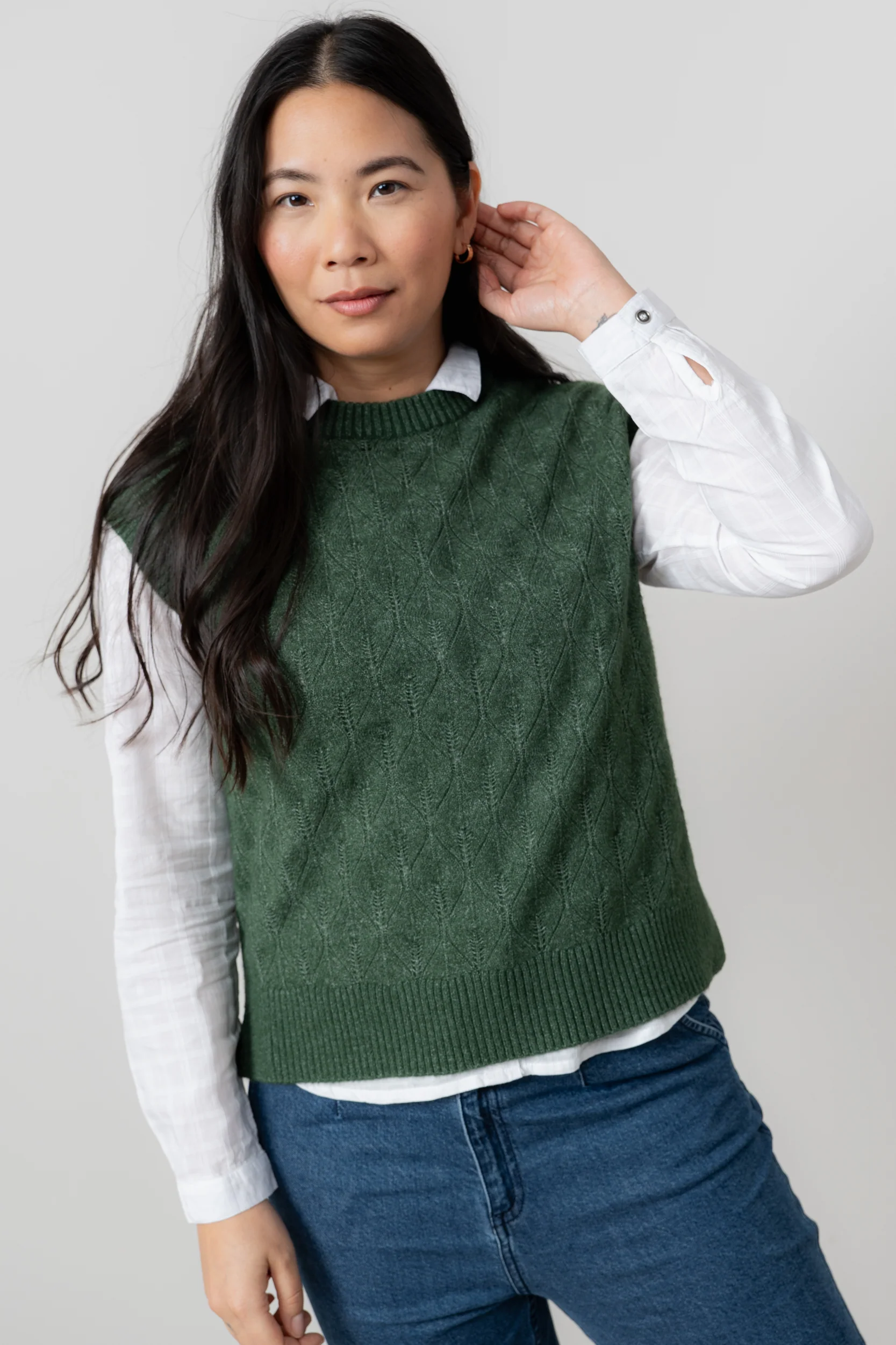 Wallace Pointelle Knit Tank Top Pine Green - Image 2