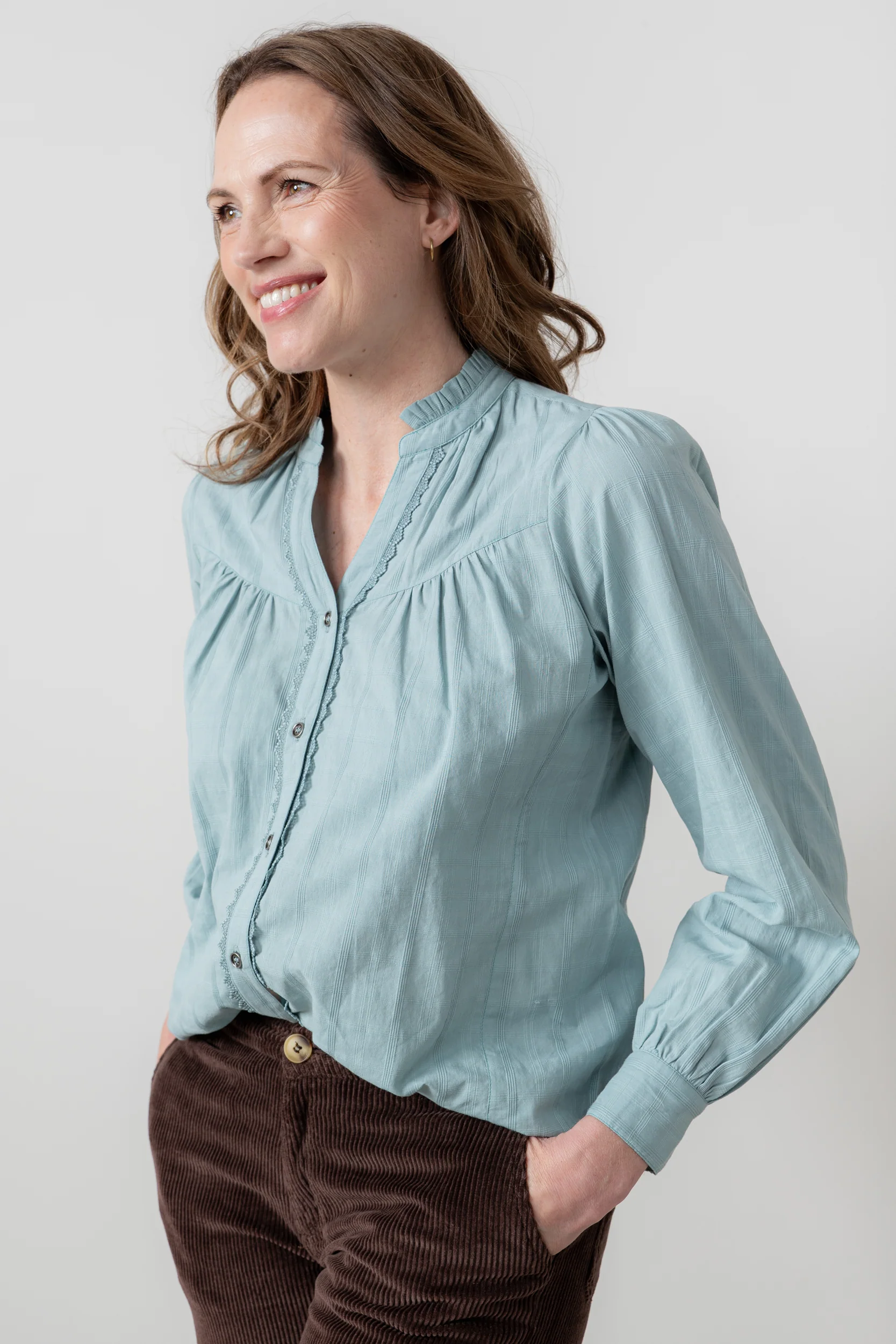 Wayfaring Cotton Check Blouse Ice Blue - Image 2