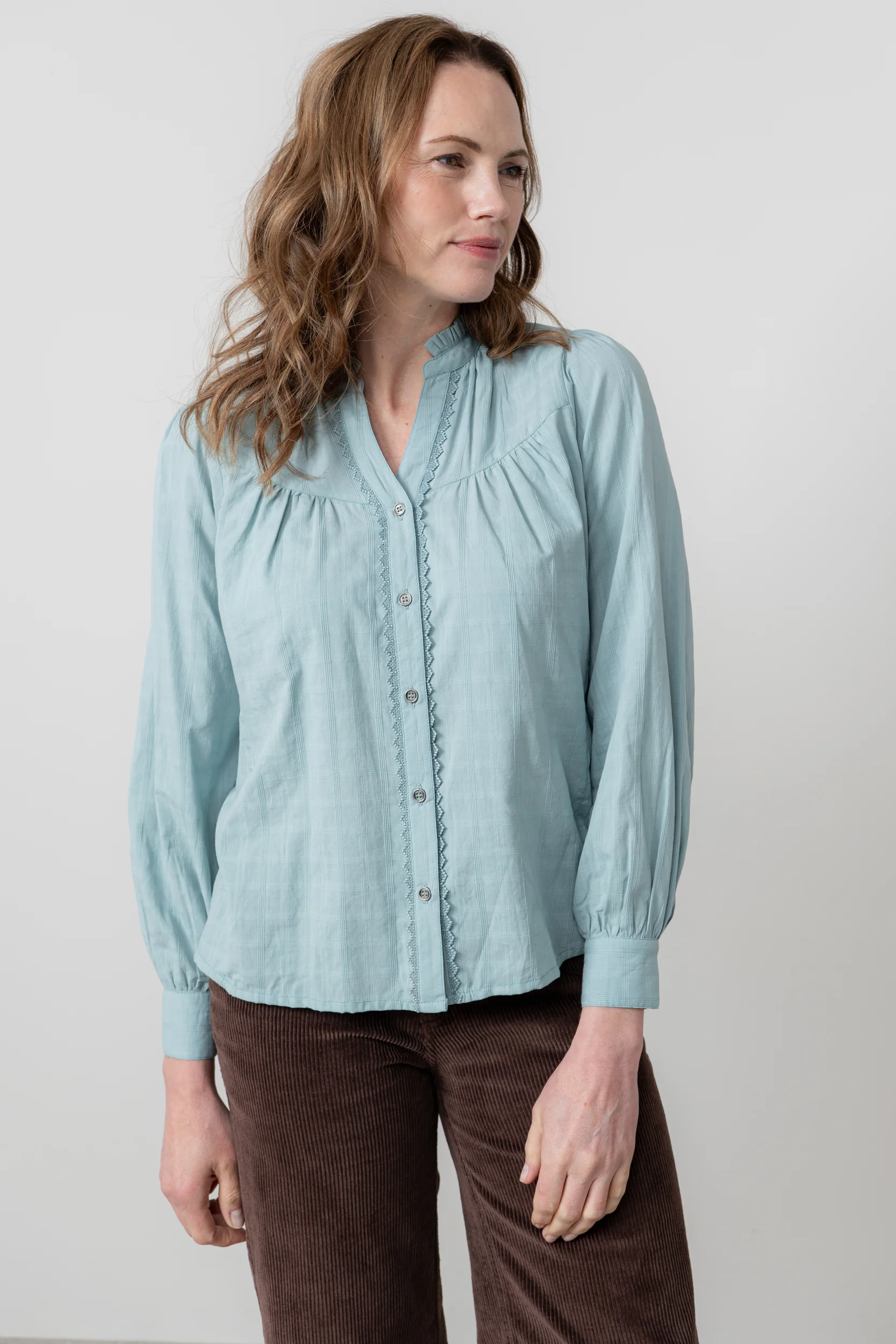 Wayfaring Cotton Check Blouse Ice Blue - Image 3
